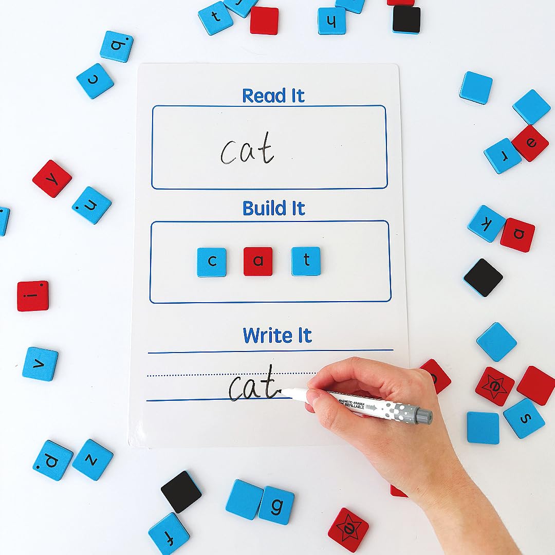 CVC Magnetic Letter Tiles and Writing Boards Set, 216 Pieces of ABC Magnets, 6 Magnetic Letter Boards CVC Literacy Spelling Reading Word Building Manipulative Phonemic Awareness Alphabet Tiles Set