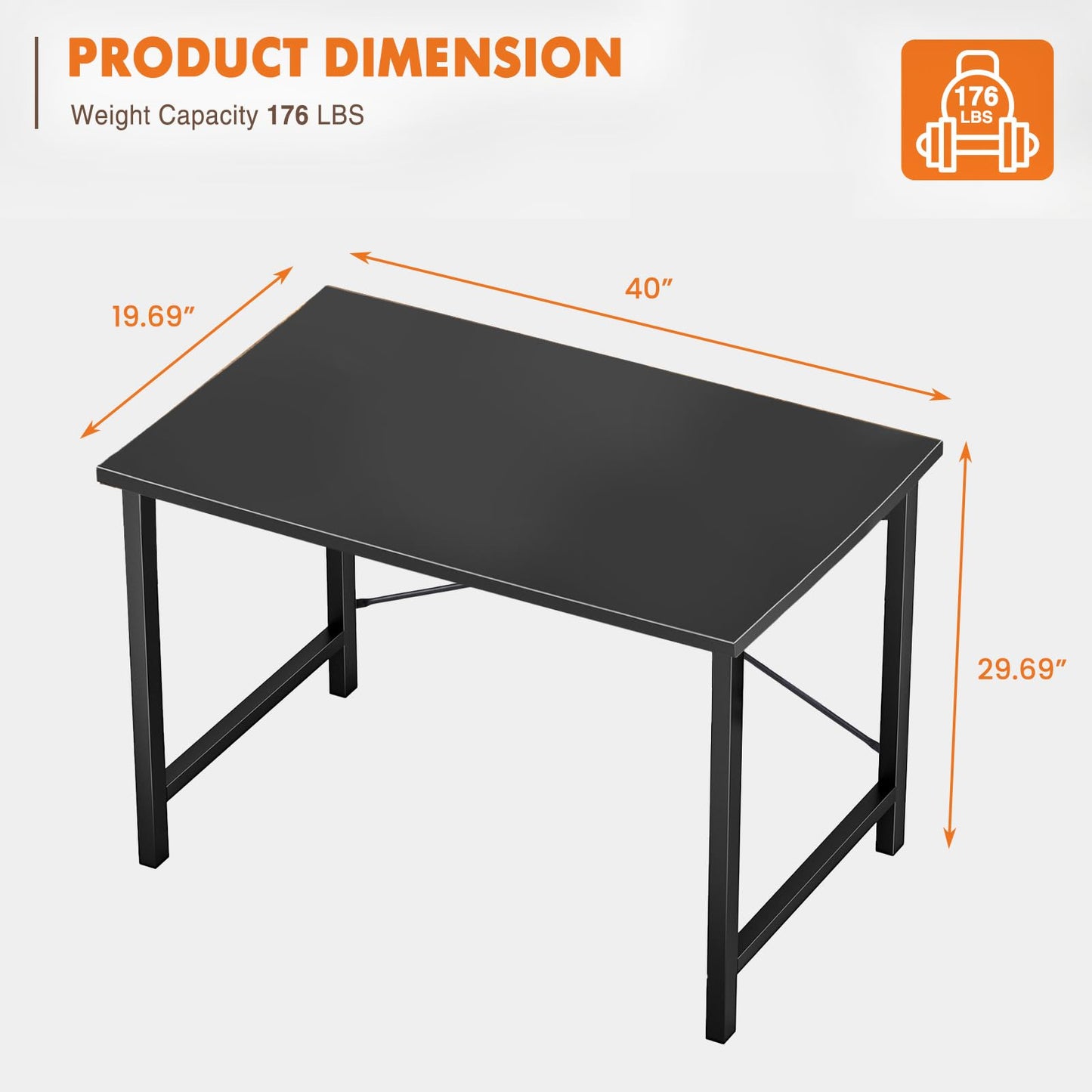 Sweetcrispy Small Computer Office Desk 40 Inch Student Study Writing Work with Metal Frame Wood Tabletop Modern Simple Home Bedroom PC Table - Black, Compact Sturdy Desk for Laptop, Study, Gaming