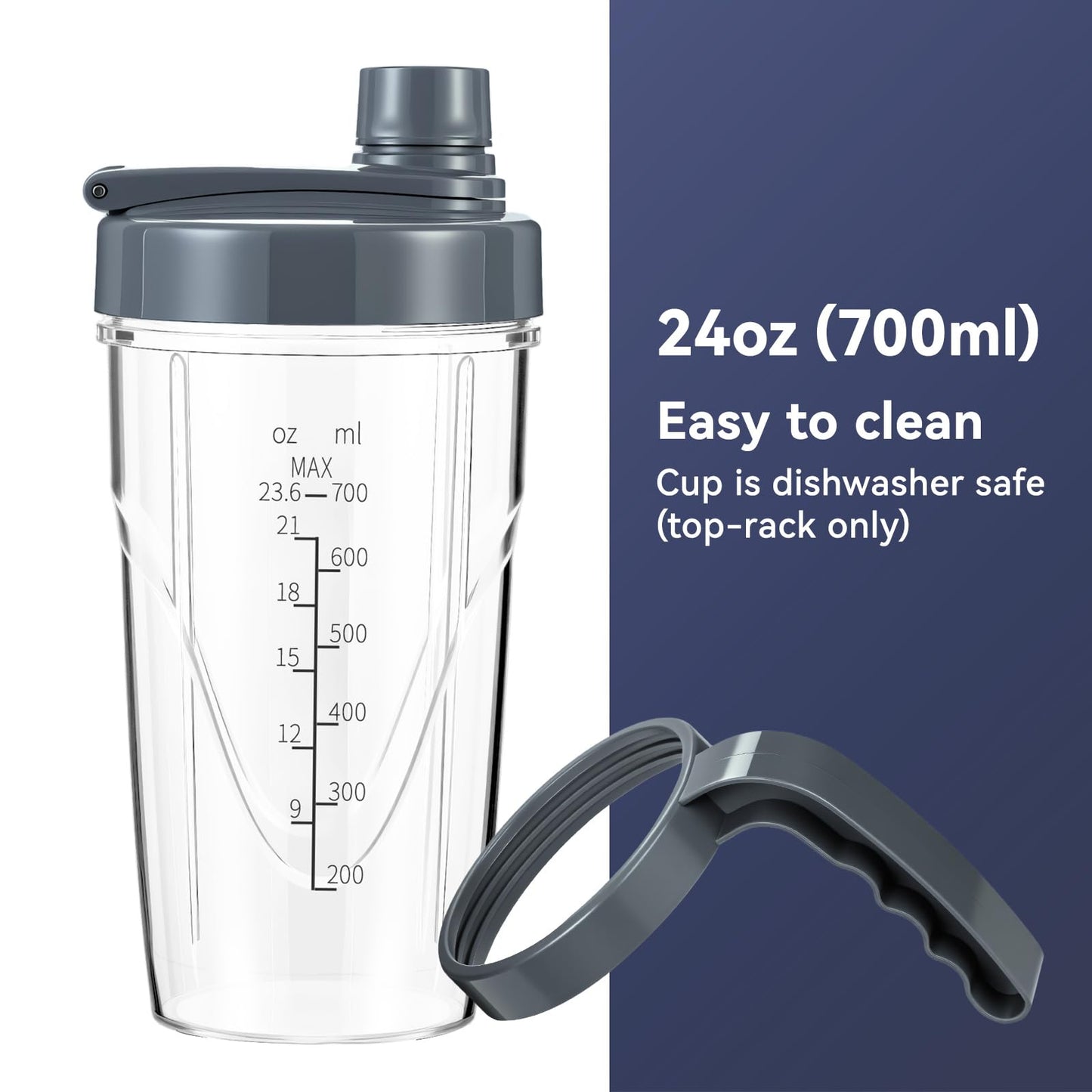 La Reveuse Personal Size Smoothie Blender Pro, 1000W High Speed with 24oz To-Go Cup, Ideal for Smoothies,Protein Shakes, Frozen Drinks, Food Prep, Gray