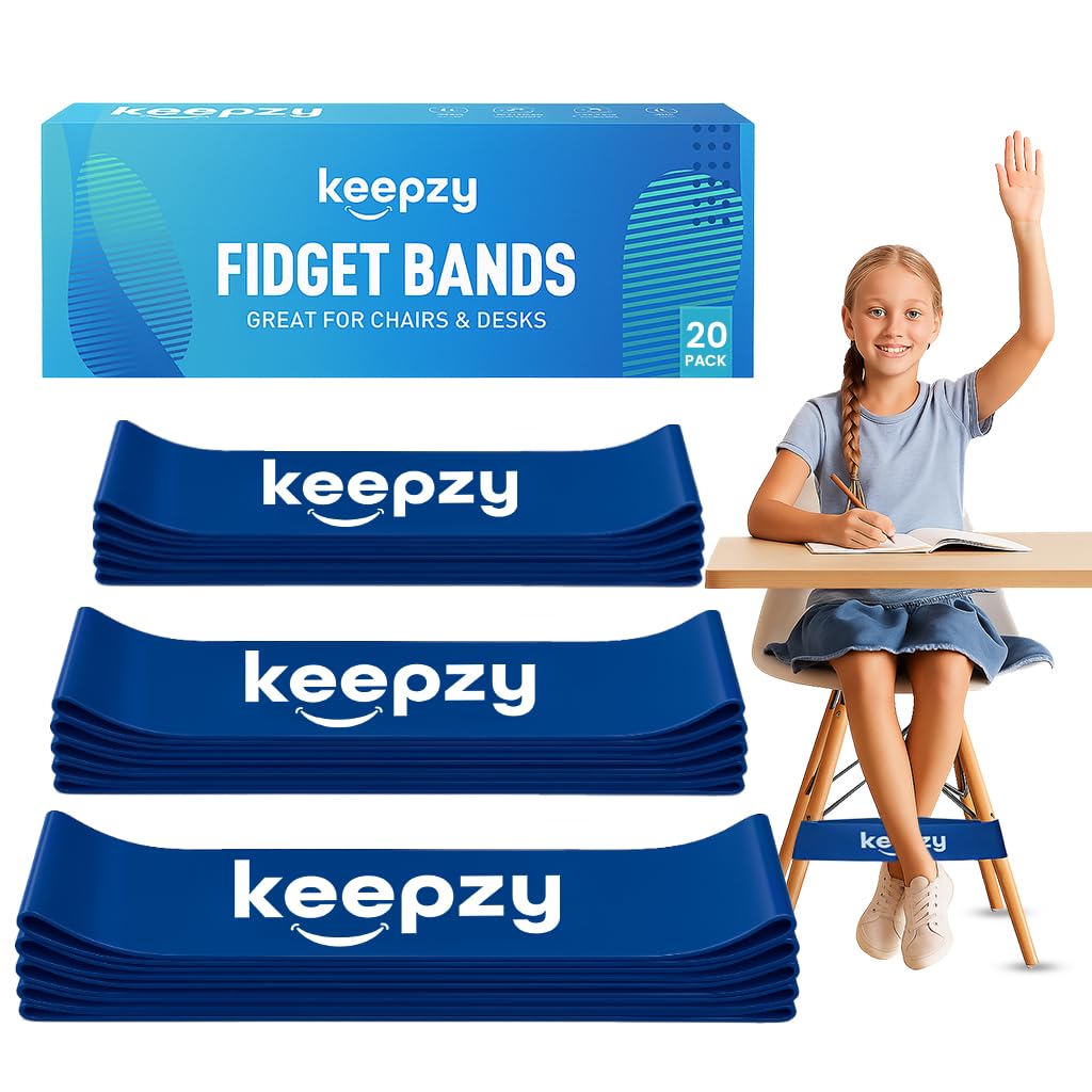 20 Pack Chair Bands, Anti Slip Chair Bands for Kids with Fidgety Feet, ADHD Chair Bands for Classroom, Desk bands for Student Desks, Sensory Chair Rubber Bands (Blue, 20 Pack)