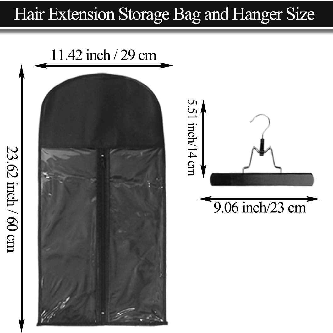 10 Pack Hair Extension Storage Bag Hair Extension Hanger Strong Holder Dust-proof Portable Suit with Transparent Zip Up Closure- Lightweight, Waterproof and Portable (Black)