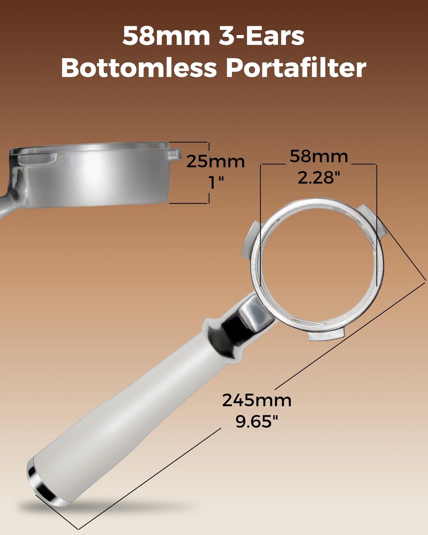 Tuni 58mm Bottomless Portafilter Fits E2 Espresso Machine, 3 Ears Espresso Portafilter with 18g Filter Basket, Stainless Steel