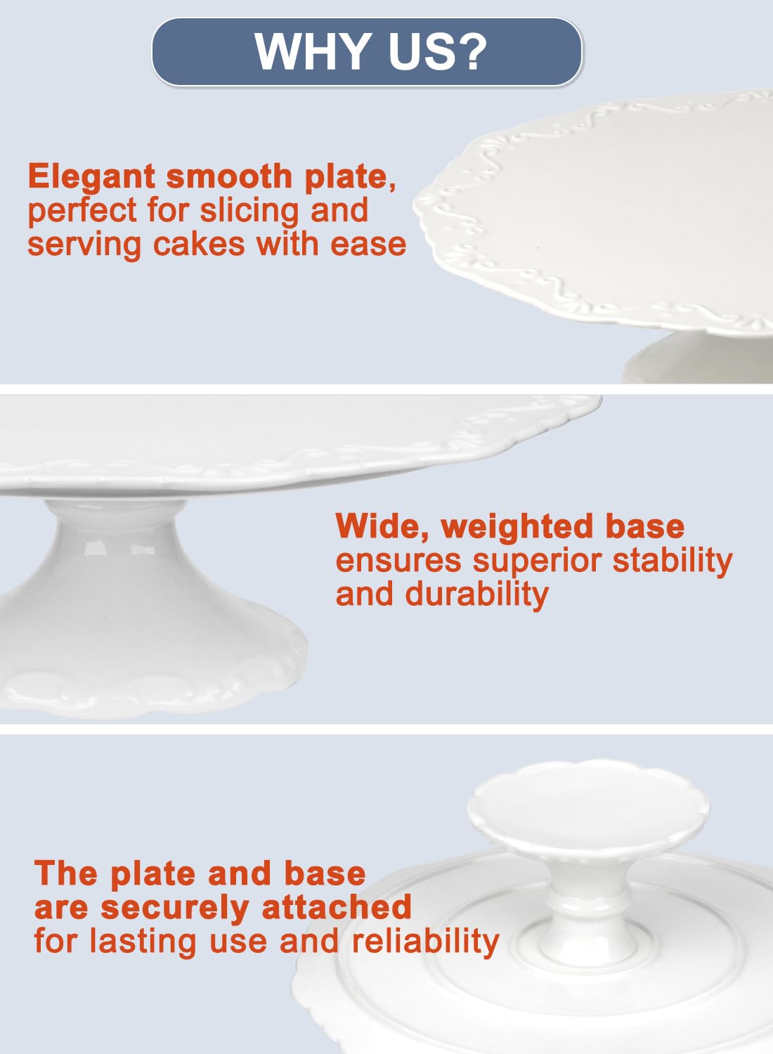 10" White Cake Stand for 8" Cake, Porcelain Cake Plate, Cake Pedestal Stand, Round Dessert Stand, Wedding Cake Stand for Party, Birthday, Baby Shower, Christmas, Home Decorating Cake Display Stand