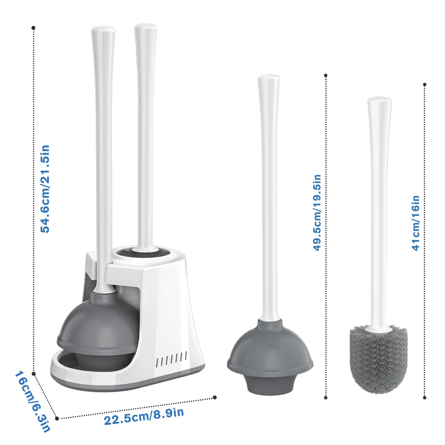 LOVLOY Toilet Plunger and Brush, Bowl Brush and Heavy Duty Toilet Plunger Set with Ventilated Holder, 2-in-1 Toilet Brush and Plunger Combo for Bathroom Cleaning (2, White)