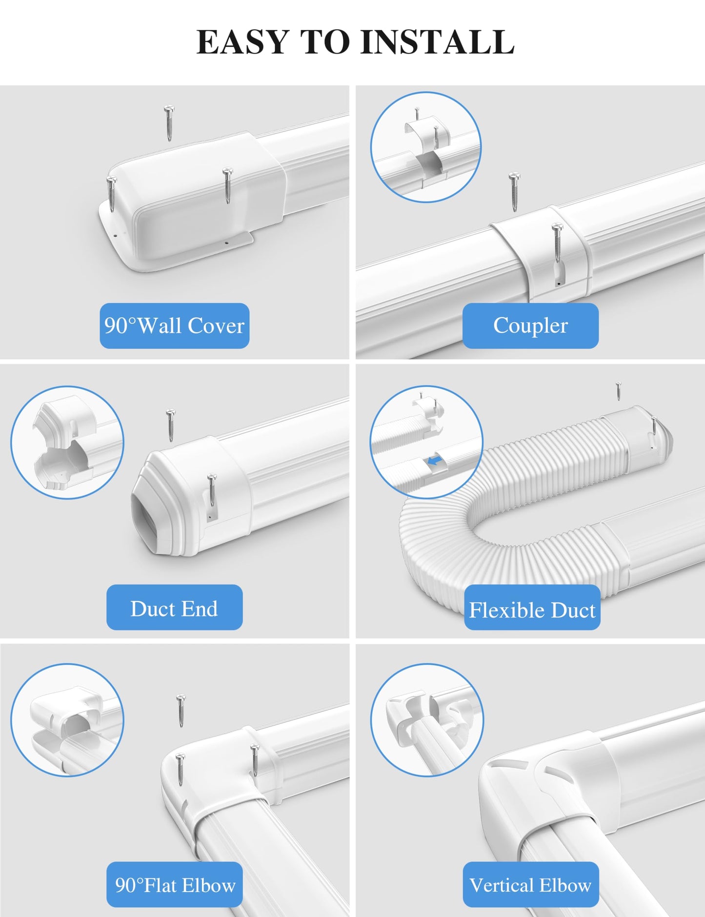 WEETALL 4'' 13Ft Mini Split Line Set Cover with Flexible Pipe, Upgrade PP Heat-Resistant & Paintable, Central AC and Heat Pumps-Full Set, No Other Parts Needed