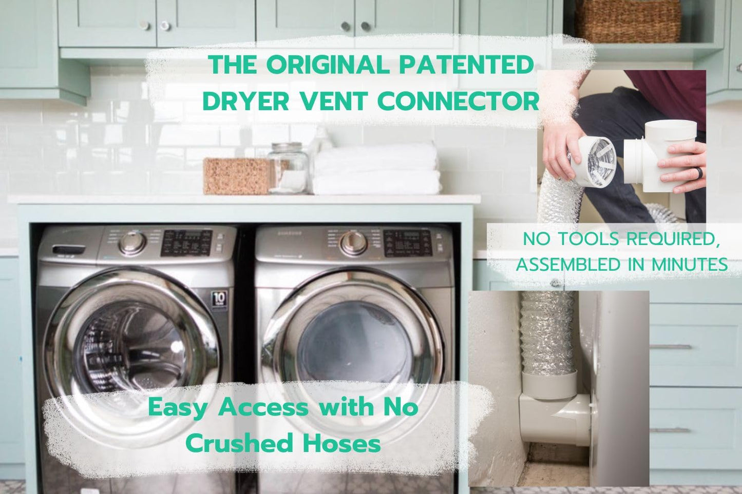 Dryer Vent Connector Kit - 90 Degree Dryer Vent Hose Connector for Tight Spaces, Space Saving Dryer Vent Elbow With Hose - DIY Toolless Design with Airtight Seal - STV-M by Ziggurat Products