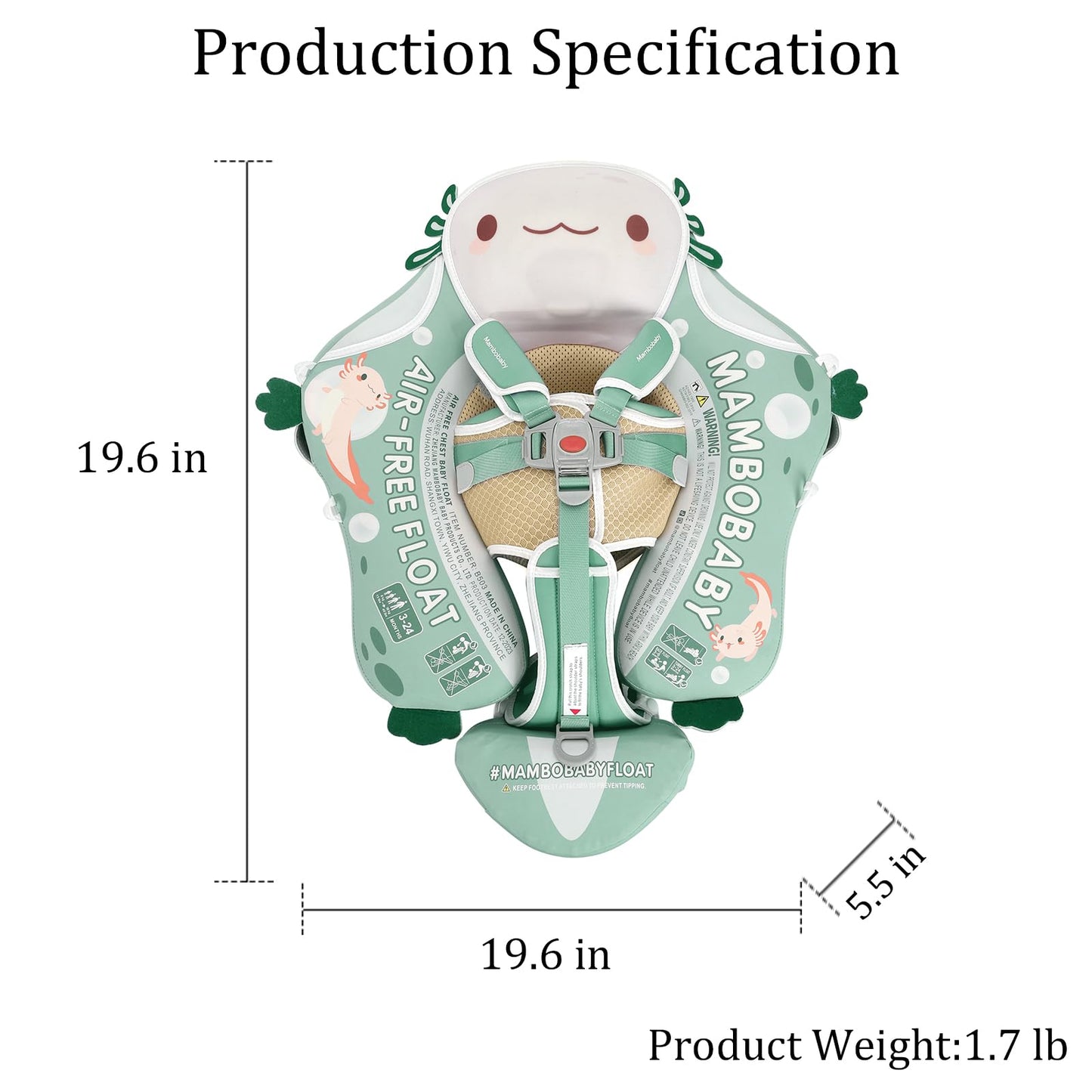 Mambobaby Float Non-Inflatable Baby Swimming Pool Float with Exclusive Patent - Skin Friendly Trainer for Infants & Toddlers-Green