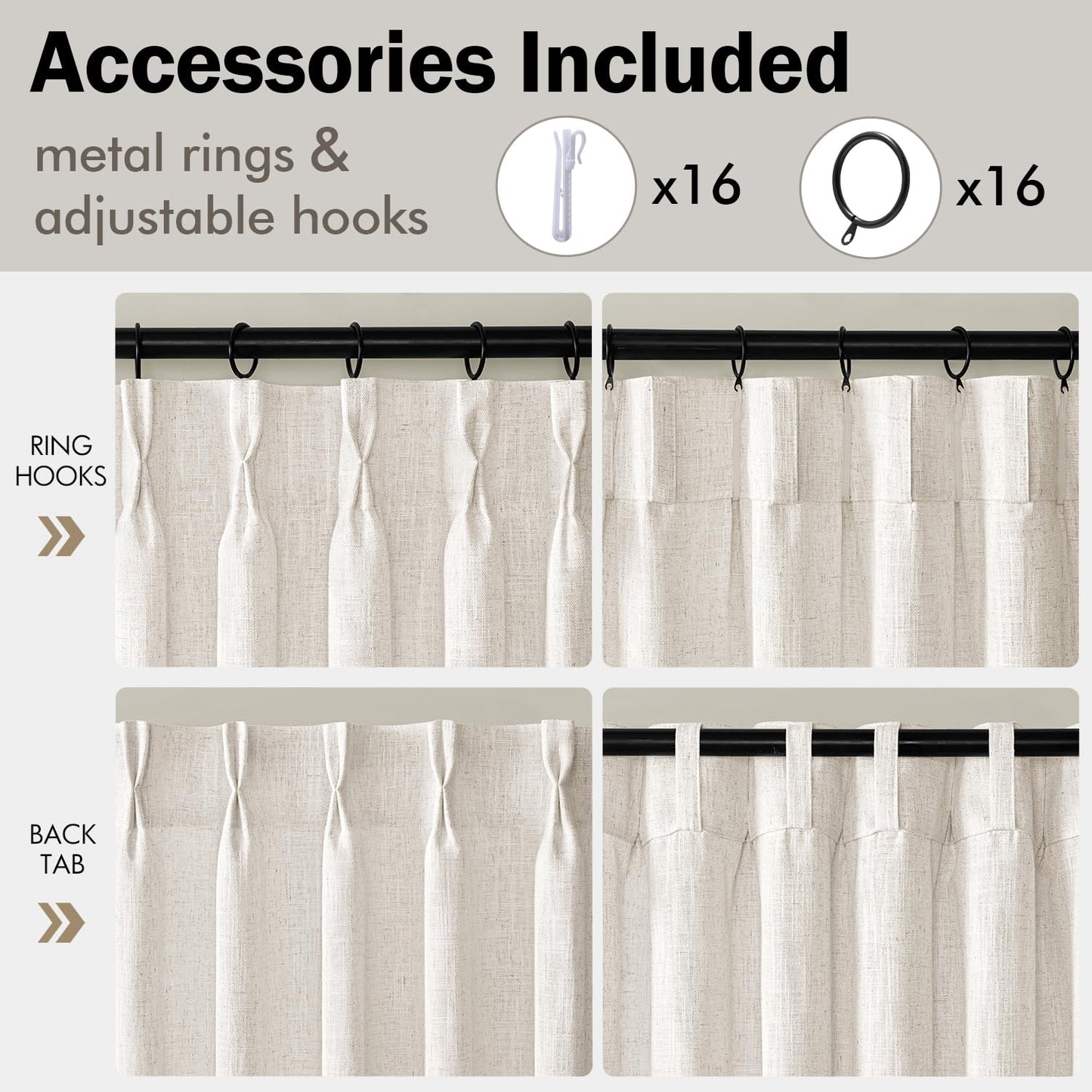 MIULEE Pinch Pleated Thick Linen Curtains 84 Inches Long 2 Panels for Living Room Bedroom, Linen Textured Memory Trained Drapes Pleat Back Tab Light Filtering Natural Window Curtains with Hooks&Rings