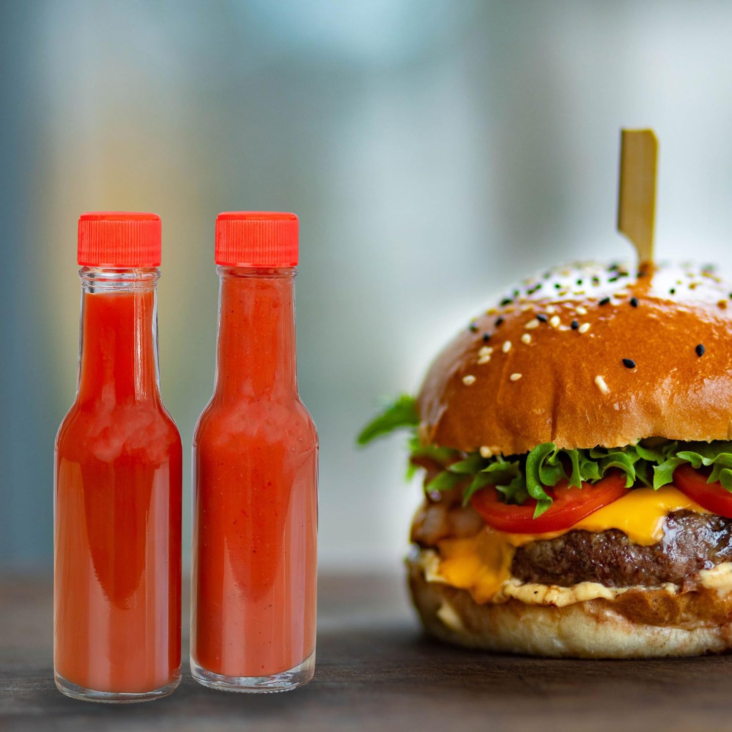 Cornucopia 3oz Mini Hot Sauce Bottles (24-Pack); Little Sauce Bottles w/Red Caps, Dripper Inserts, and Black Shrink Bands