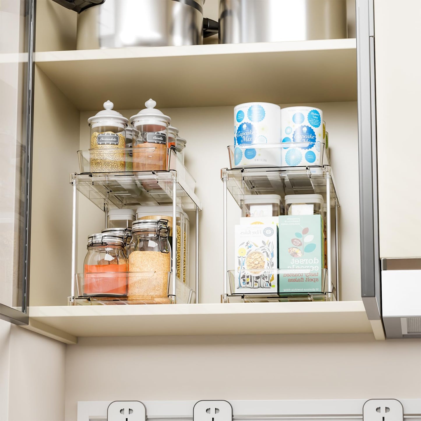 Yieach 4 Pack Under Sink Organizers and Storage,Clear Acrylic Bathroom Organizer and Cabinet Organization for Makeup,Medicine,Two Tier Pull Out Cabinet Organizer Drawers for Pantry,Vanity Storage Bins
