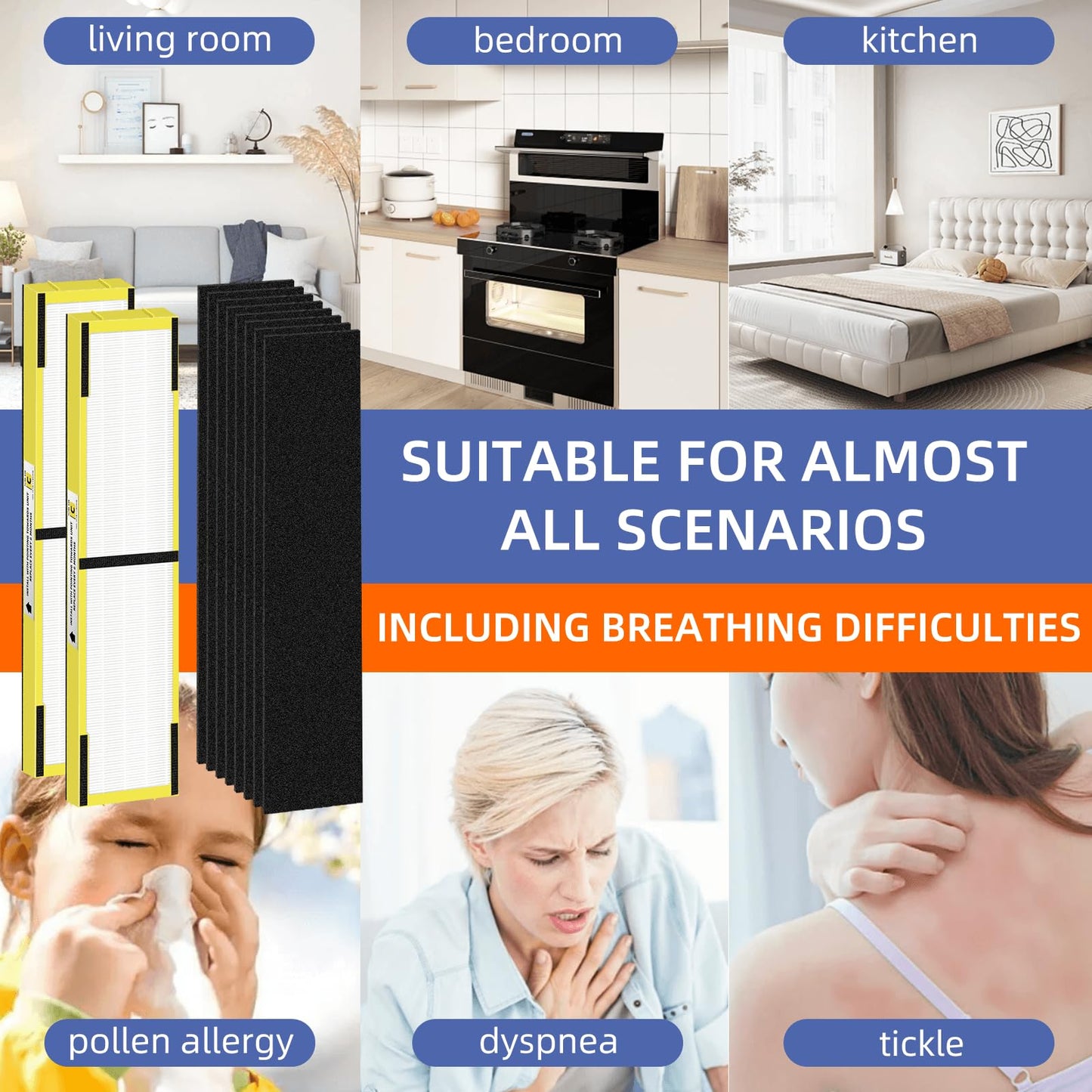 Pulluty FLT5000 Replacement Filter C for Germ-Guardian Air Purifier AC5000 AC5000E AC5250PT AC5350B AC5350BCA AC5350W AC5300B,2 True H13 HEPA Filters+8 Activated Carbon Pre-Filters