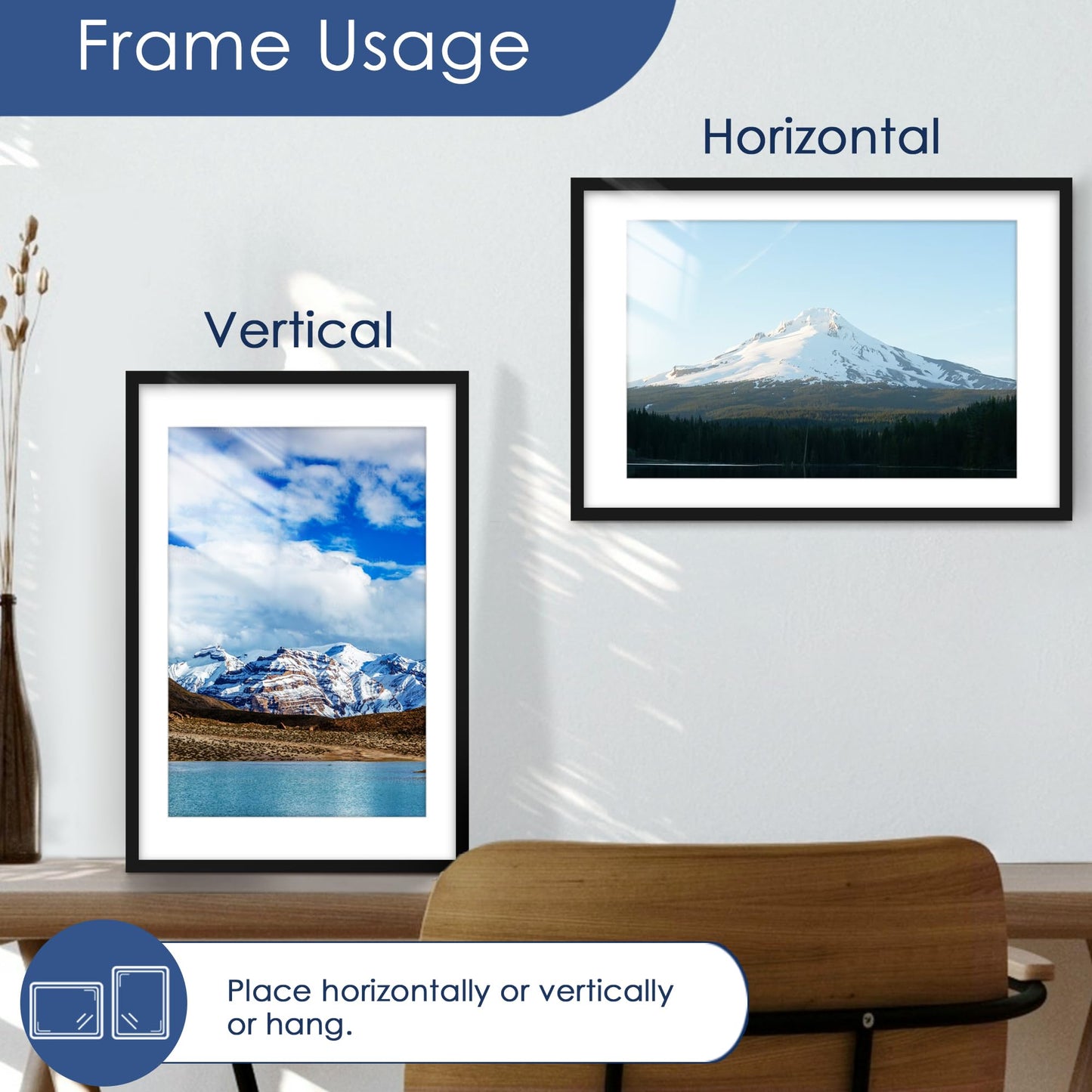 PEALSN 24x36 Poster Frame, Display Pictures 20 x 30 with Mat or 24 x 36 Without Mat, Poster Frames 24 x 36 inches for Wall Mounting Display, Black.
