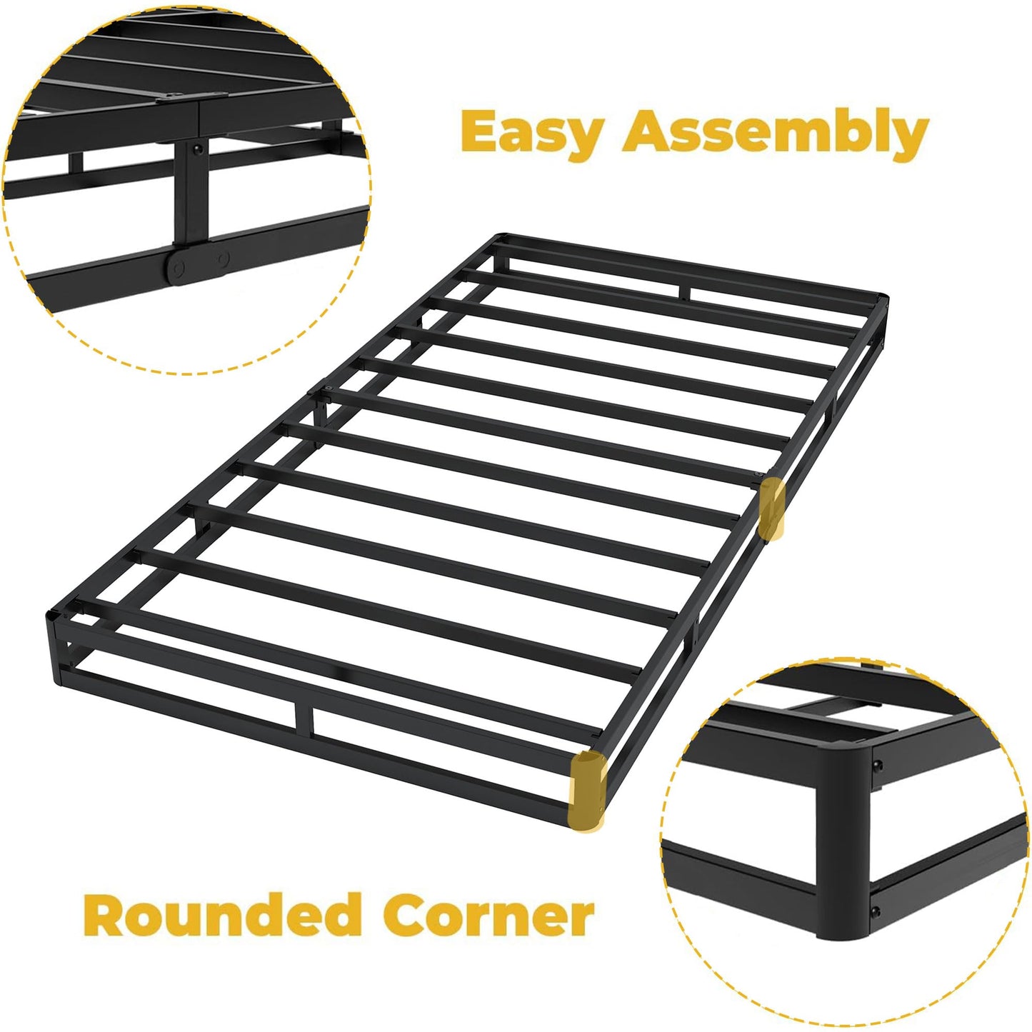 YORMDMO 5 Inch Box Spring, Twin Size Box Springs with Fabric Cover, Heavy Duty Metal Low-Profile Foundations Easy Assembly 3000 lbs Capacity