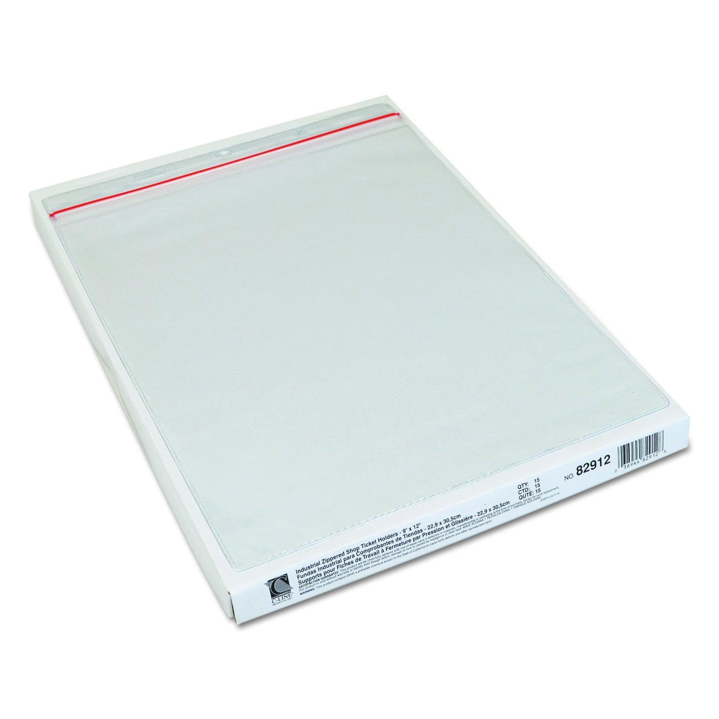 C-Line 82912 Industrial Zipper Seal Shop Ticket Holders, Vinyl, Clear, 55", 9 x 12 (Box of 15)