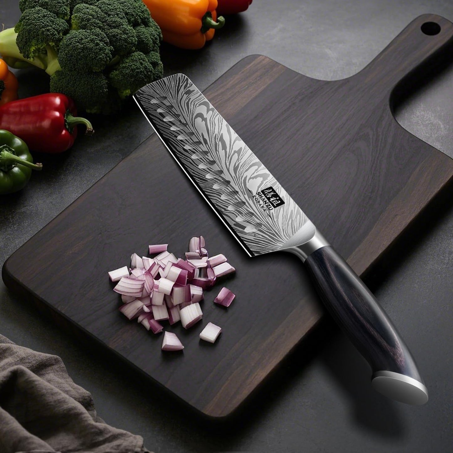 SHAN ZU Nakiri Knife in Powder Steel, Ultra Sharp 7 Inch Vegetable Kitchen Knife, High Carbon Japanese Chopping Knives, Multipurpose Chef Knives for Meat with Ergonomic Pakkawood Handle
