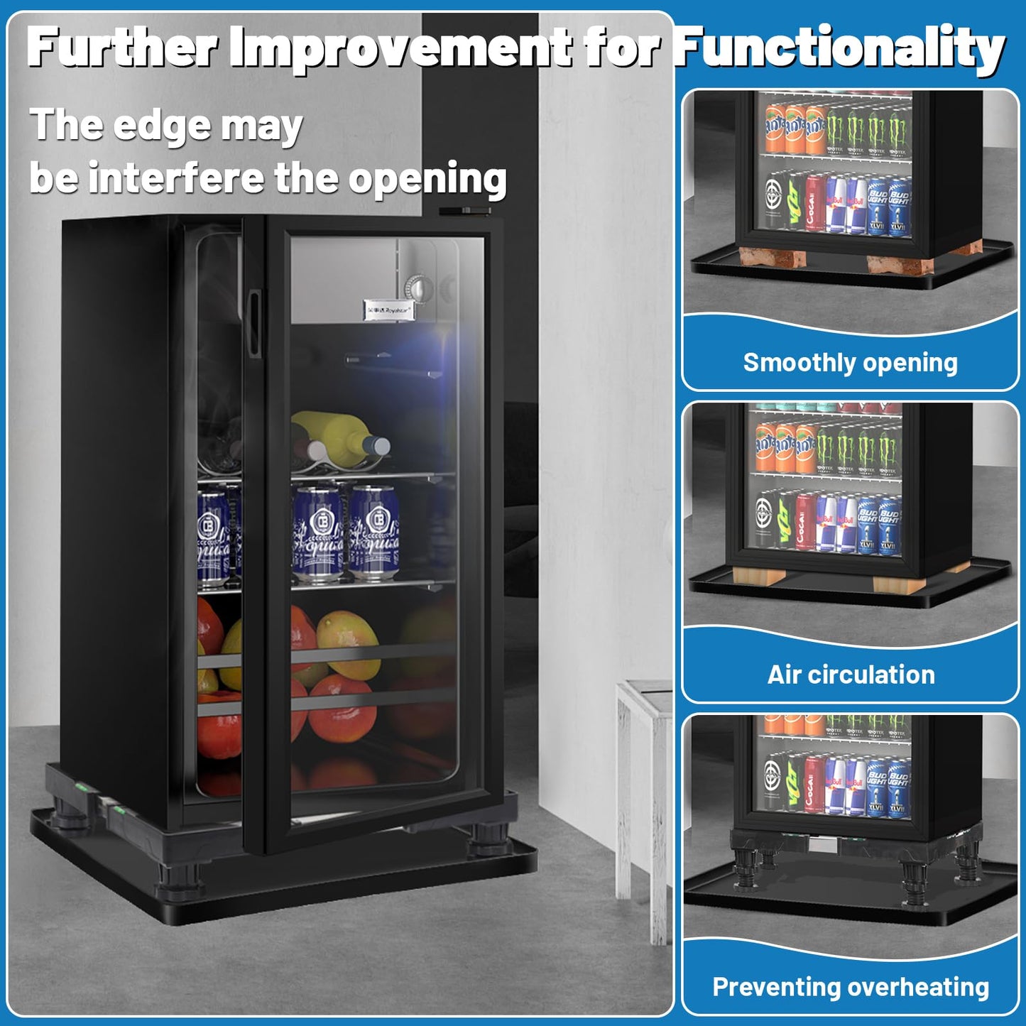 Nefish Mini Fridge Stand with 23.6" x 23.6" x 0.8" Silicone Drip Tray with Raised Edge Mini Refrigerator Stand with Mat Portable Washer and Dryer Pedestal