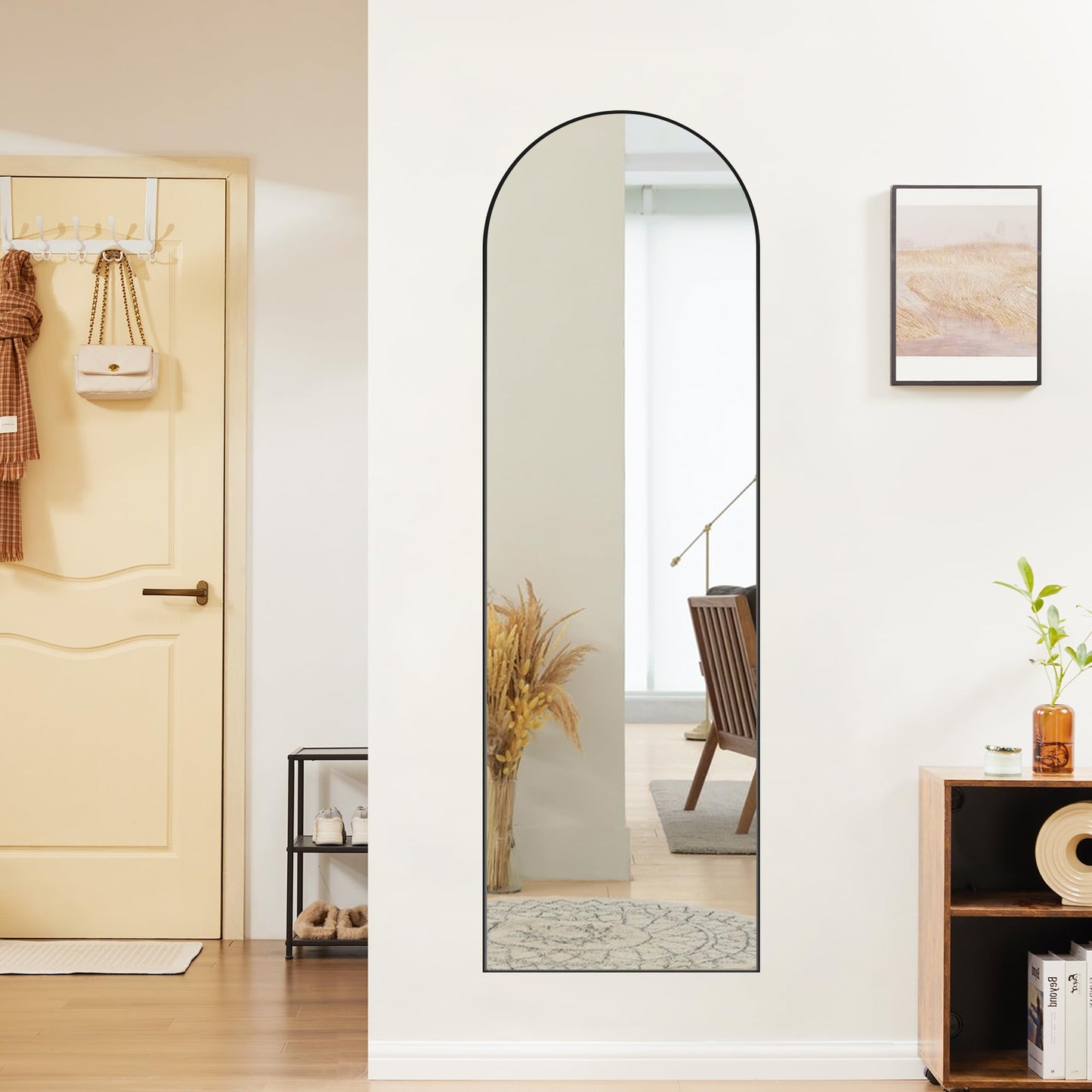 OLIXIS Black Arched Full Length Mirror 60"x16" for Bedroom, Full Body Mirror with Stand, Hanging or Leaning for Wall, Aluminum Alloy Thin Frame Floor Standing for Living Room