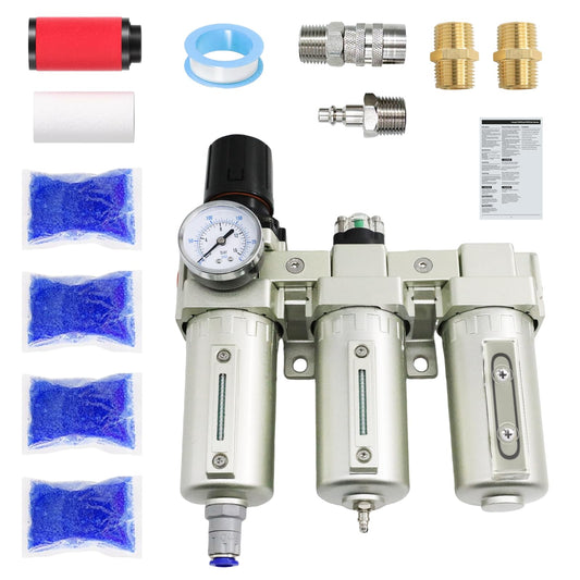 1/2" NPT Industrial Grade 3 Stage Air Dryer for Compressor, Auto Drain Air Compressor Water Separator System Filter Oil for Plasma Cutter and Paint Spray,0-240 PSI
