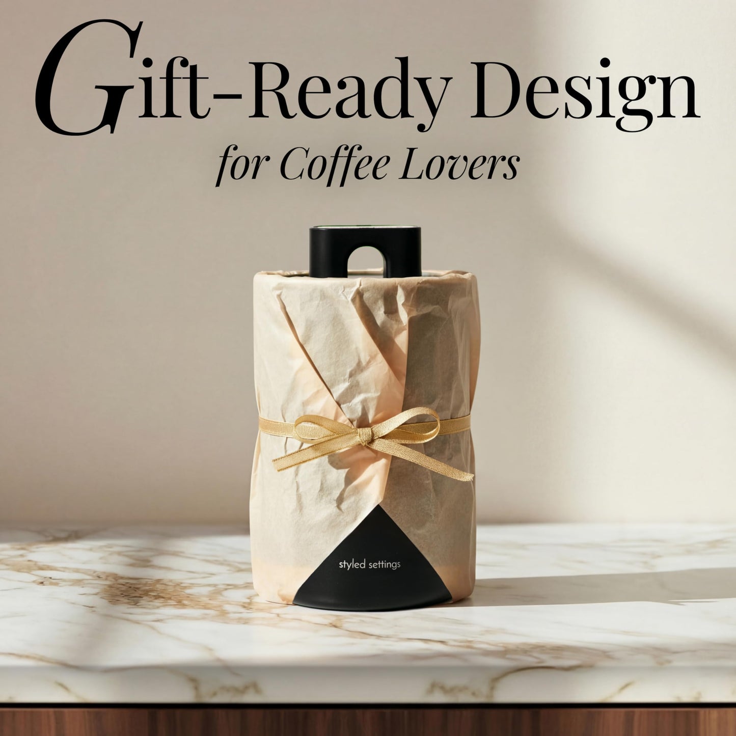 STYLED SETTINGS Vacuum Seal Coffee Bean Container Set – 2-Piece Stainless Steel Coffee Canisters with Scoop and Labels, Matte Black Dual-Lid Airtight Design, 1 lb Capacity Each - Coffee Gift Ideas