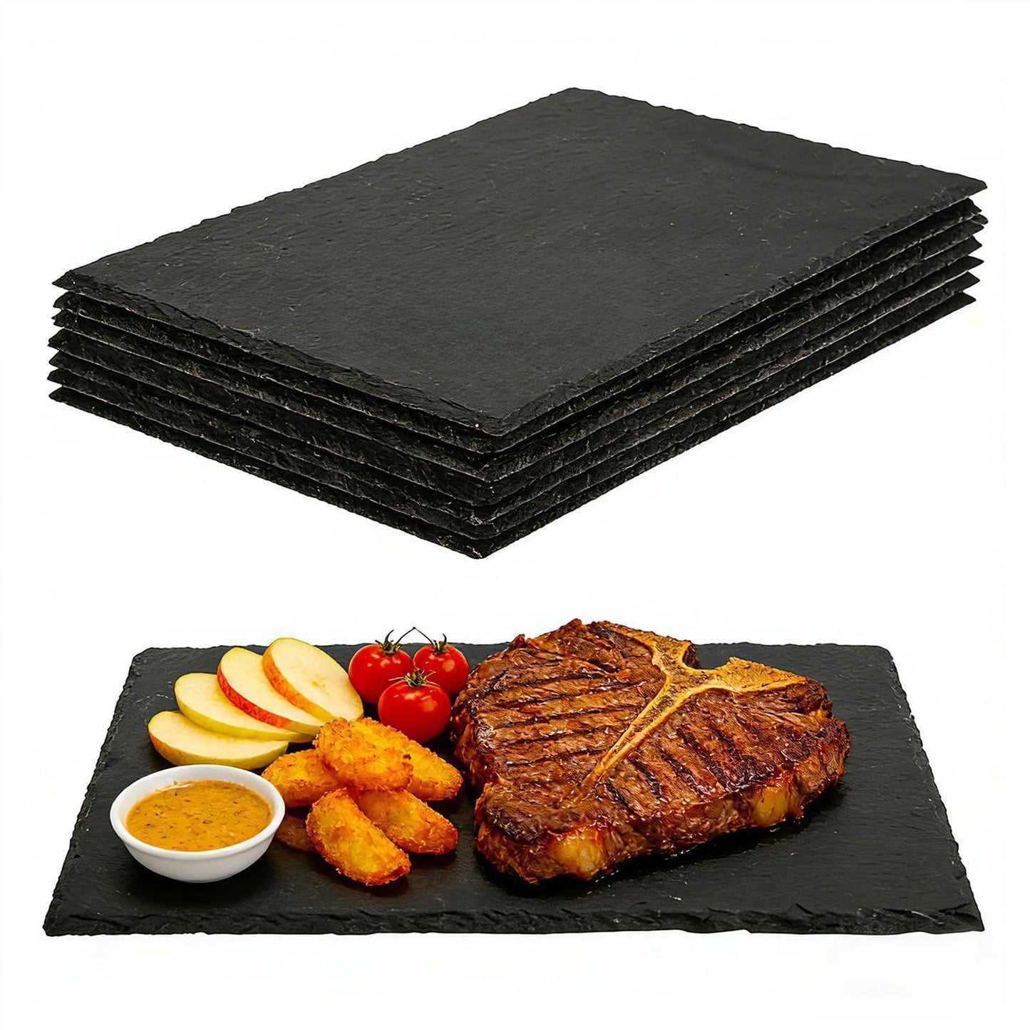DASSNANE 8 Pack 12 inch*8 inch Cheese Boards Black Slate Charcuterie Boards,Slate for Laser Engraving Natural Food Contact Safe Stone,Suitable for Gourmet Platter of Meat, Fruit, Party, Appetizers