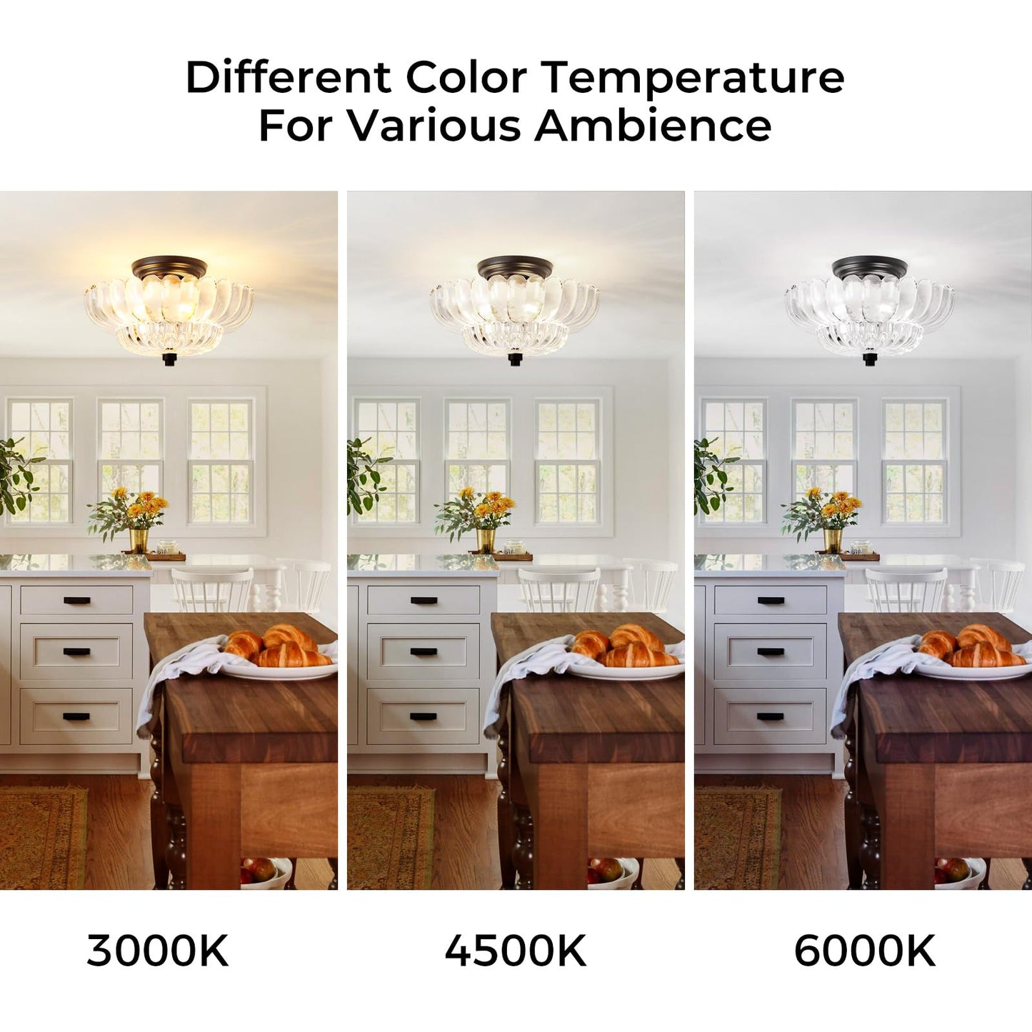 Semi Flush Mount Ceiling Light Fixture Vinatge Black Ceiling Lights Mid Century Modern Clear Glass Close to Ceiling Lighting Fixtures for Bedroom Hallway Foyer Bathroom Kitchen Laundry Room Nursery