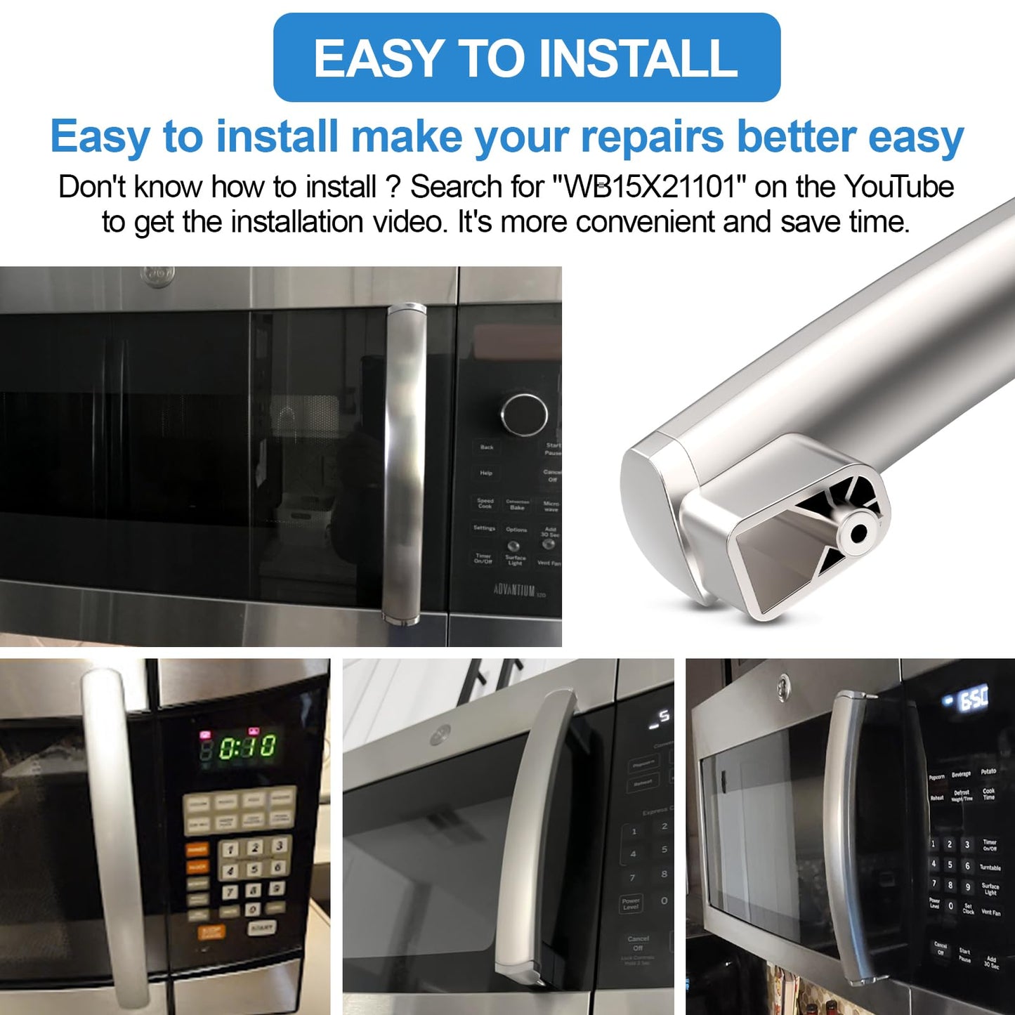 UPGRADED WB15X21101 Microwave Door Handle Compatible with GE Microwave Handle Replacement,Reinforced General Electric GE Microwave Door Handle Parts AP5790530, JNM3163RJ1SS, PSA9120SF1SS, PVM9179SF2SS