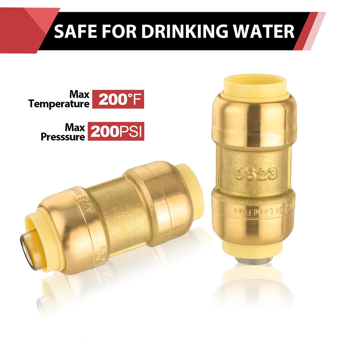 (Pack of 10) EFIELD 3/4 Inch Straight Coupling Push-Fit Fitting to Connect Pex, Copper, CPVC with a Disconnect Clip,(PF008)