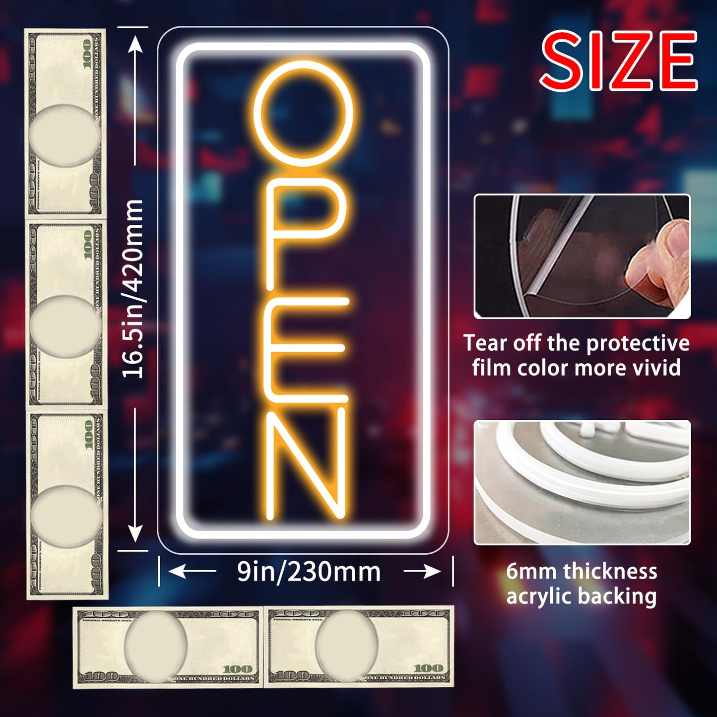 Open Signs for Business Ultra Bright 16 Inch Plug In Electric Light Up Open Sign with ON/OFF Switch for Business Storefront Window Glass Door Shop Store Florists Bar Salon Cafes Pub