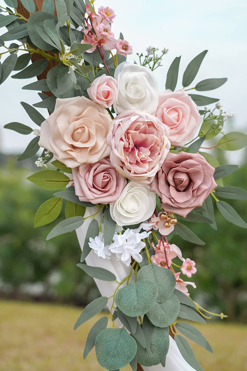 PONATIA Small Wedding Arch Flowers (Pack of 2), Artificial Dusty Rose Flowers for Wedding Welcome Signs Decorations and Arch Flower For Wedding Ceremony Reception (Dusty Rose & Blush)