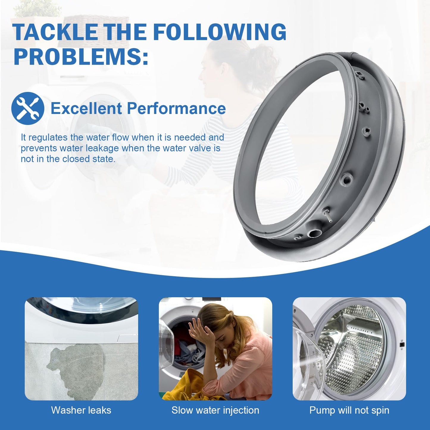 Upgraded DC97-16140P Washer Door Seal Compatible with Samsung Front Load Washer Door Seal Gasket Replacement Parts,DC97-19755A WF45K6200AW WF45K6200AZ AP6002538 PS11735181