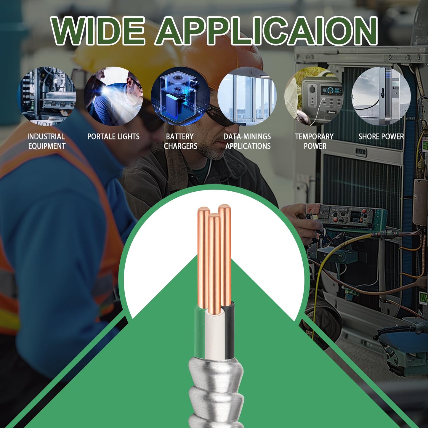 100ft 14/2 Metal Clad (MC) Cable with Ground, 14 Gauge Electric Wire with Aluminum Armor, Solid Bare Copper Conductors for Indoor Outdoor Underground Embedded Installation (14/2, 100 ft)