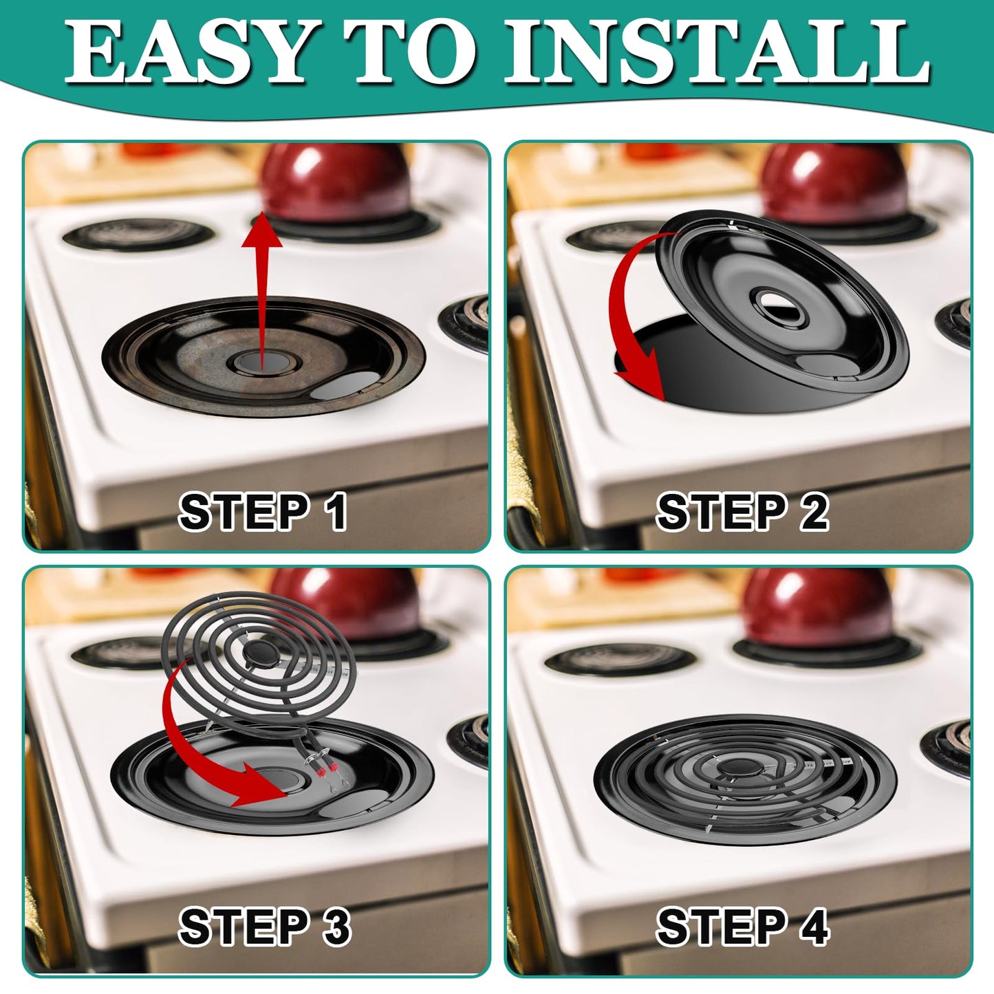 5304430149 5304430150 Black Porcelain Drip Pan Set & MP22YA Electric Range Burner Element Unit Set by Cenipar-Compatible with Frigi-daire Ken-more Cros-ley Tap-pan Range Oven/Stove