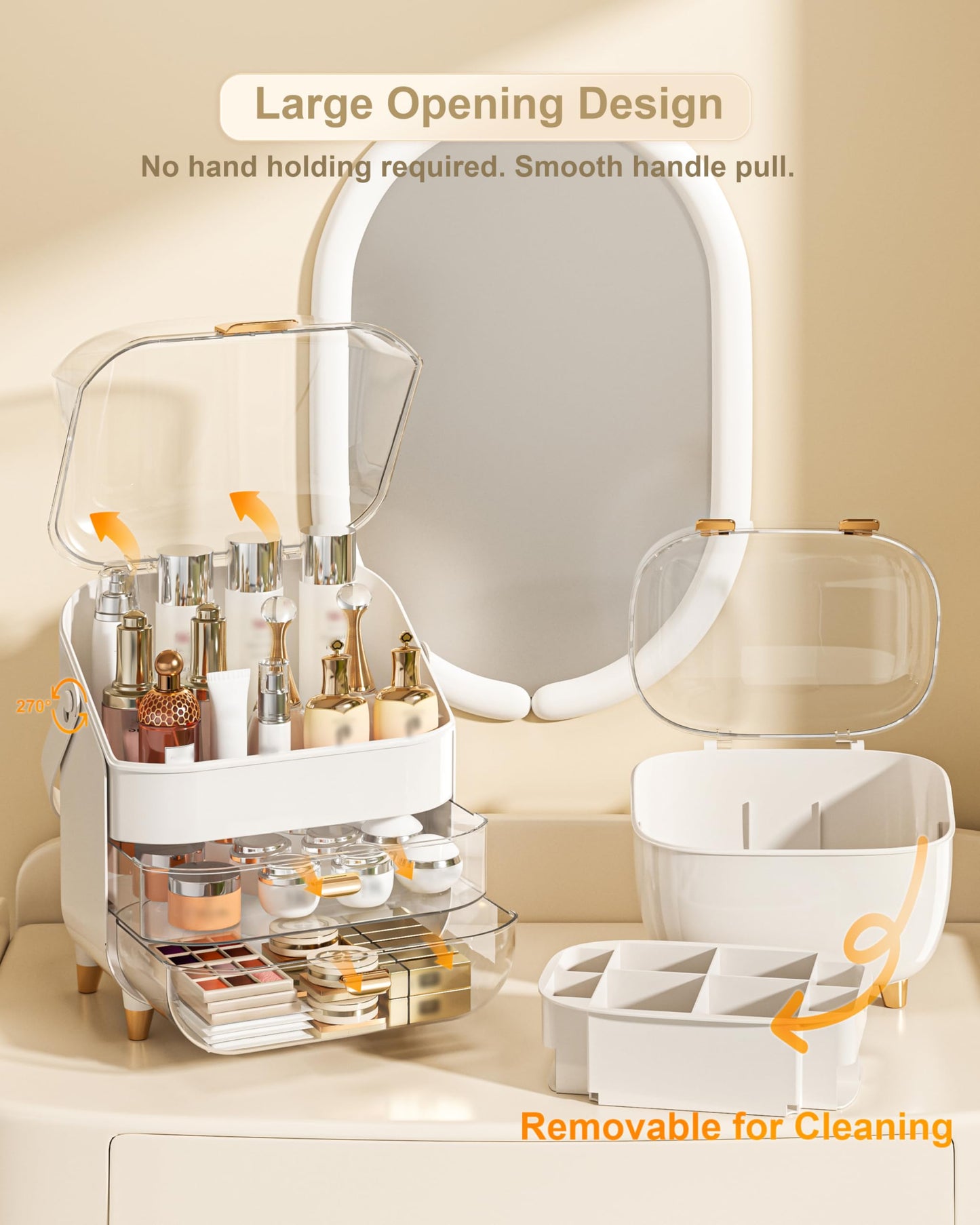 Makeup Organizer, Skincare Holder Bathroom Counter Organizer, Storage Box Cosmetic Display Cases, Teen Girl Gifts Trendy Stuff Make up Organizers for Vanity, Dresser, Countertop (Rose Gold)