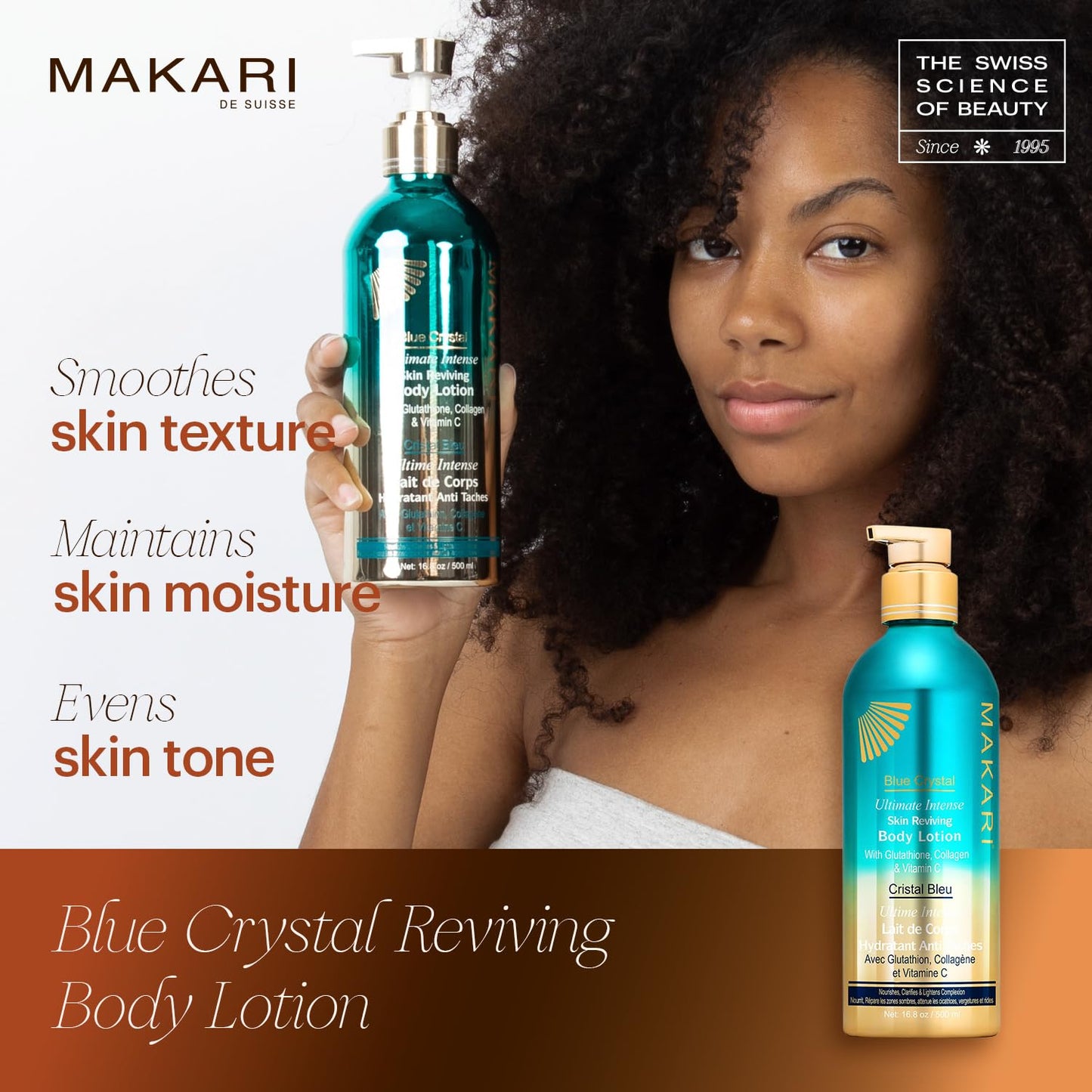 MAKARI Ultimate Intense Blue Crystal Skin Care Duo: Body Lotion (16.8 oz) & Face Moisturizer (50 ml) | Glutathione & Collagen-Enriched for Hydrating, Revitalizing | Ideal for All Skin Types