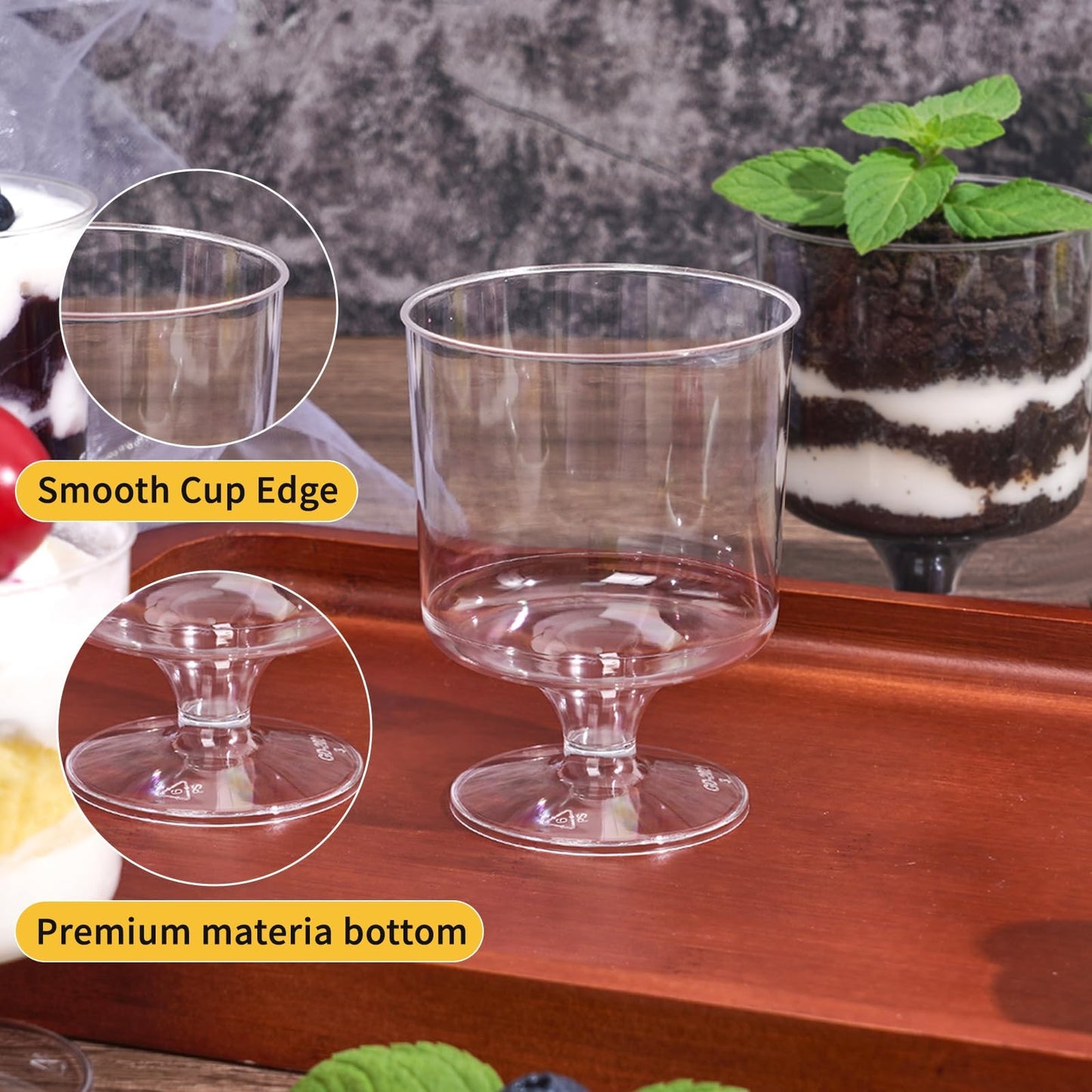 Fracurs 120 Pack Plastic Dessert Cups Set 60 Pcs 5Oz Clear Mini Parfait Cup with 60 Spoons for Party, Disposable Round Serving Golblet Wine Shot for Pudding, Fruit, Yogurt, Ice Cream, Appetizer Bowl