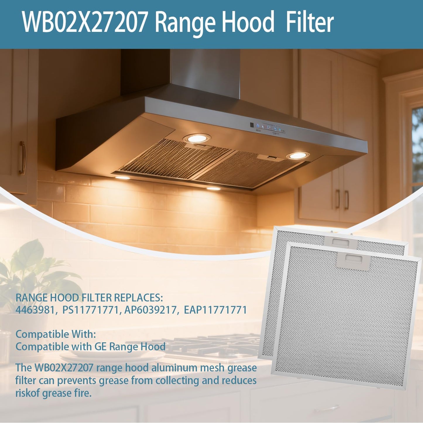 WB02X27207 Range Hood Grease Filter Vent Hood Aluminum Mesh Filter Compatible with GE JVX5300BJ1TS JVX5300DJ1WW JVX5300DJ1BB 13.75"x13.75" Replace 4463981 AP6039217 PS11771771 EAP11771771 2 Pack