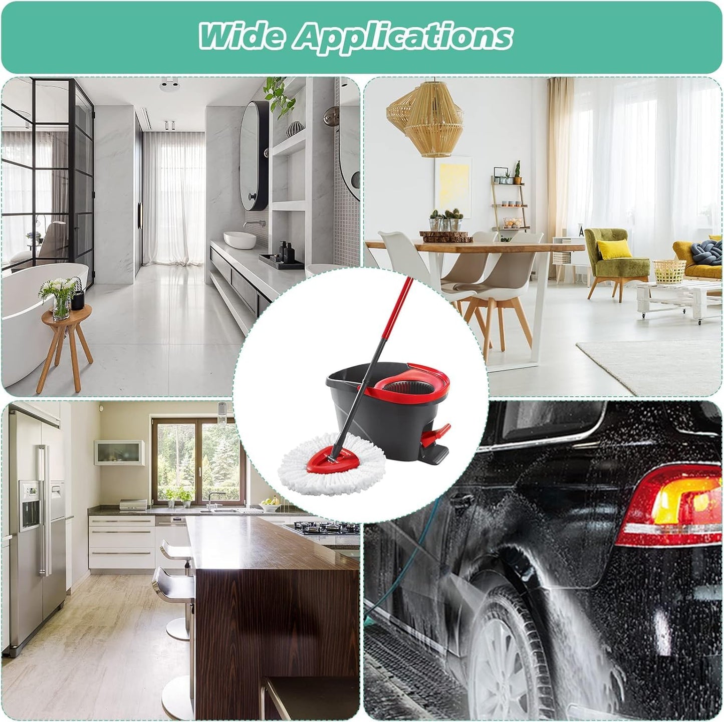 20PCS Spin Mop Replacement Head,100% Microfiber Mop Heads Replacements Compatible with Triangle Spin Mop,360 Degree Round Spin Mop Replacement Head for Easy House Cleaning Floor Mopping