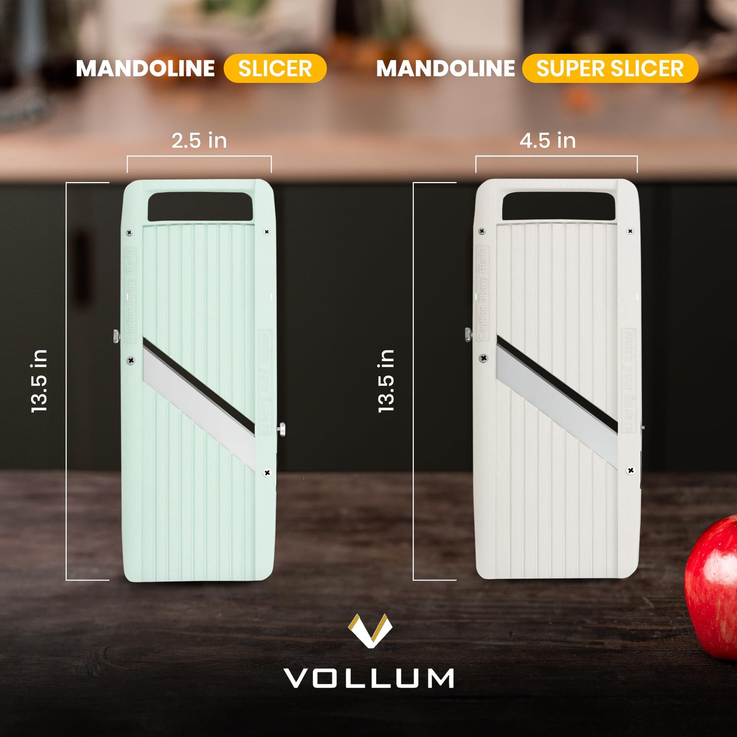 Vollum Japanese Mandoline Slicer – Professional Slicer Vegetable Cutter Japanese Mandoline Slicer for Kitchen with Interchangeable Stainless Steel Blades – Narrow Handheld Food Manual Slicer