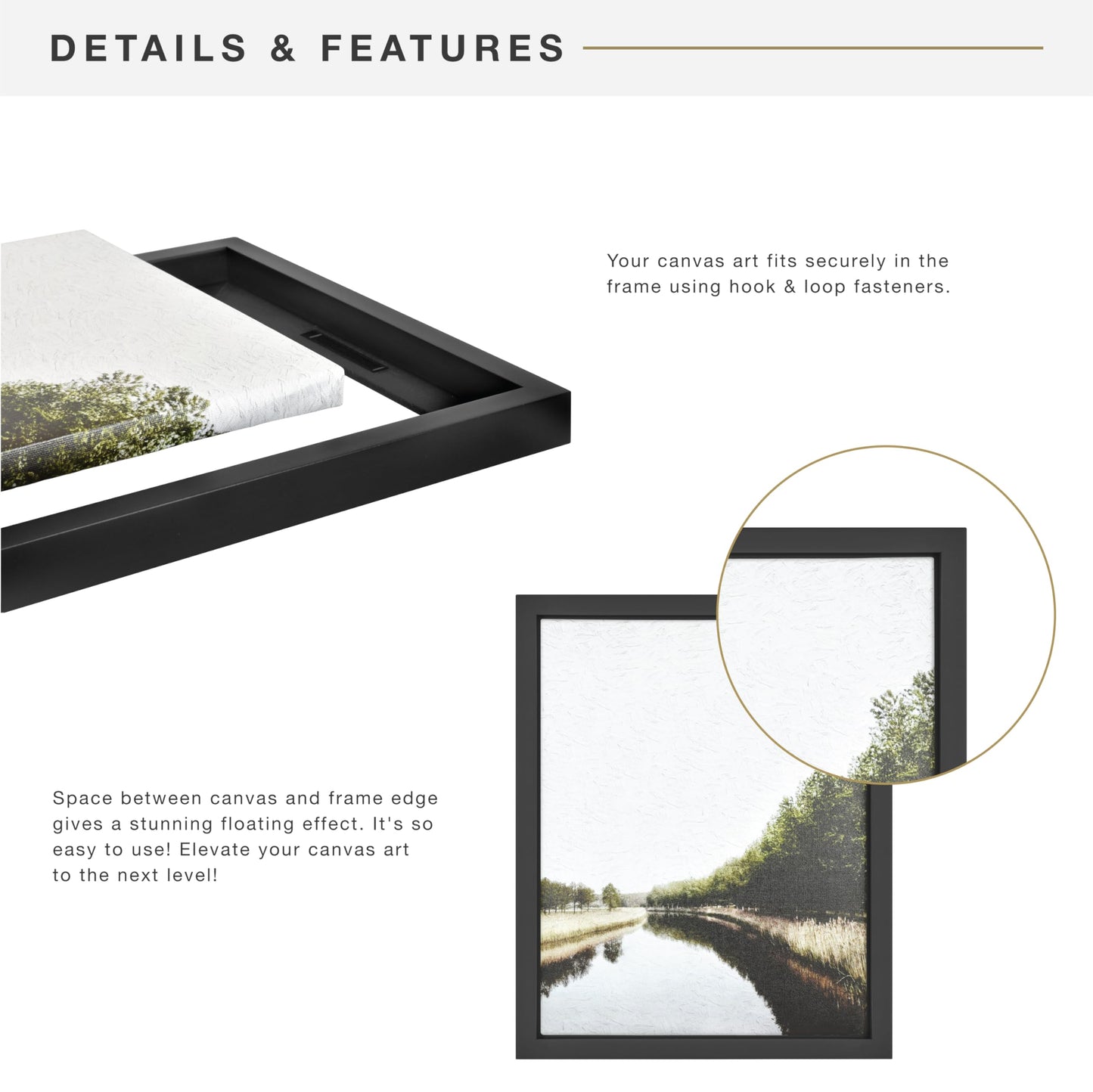 MCS Canvas Float Frames 16x20 Canvas Black Finish Frame, Vertical & Horizontal Wall Hanging Large Frame for Canvas Paintings (1-Pack)