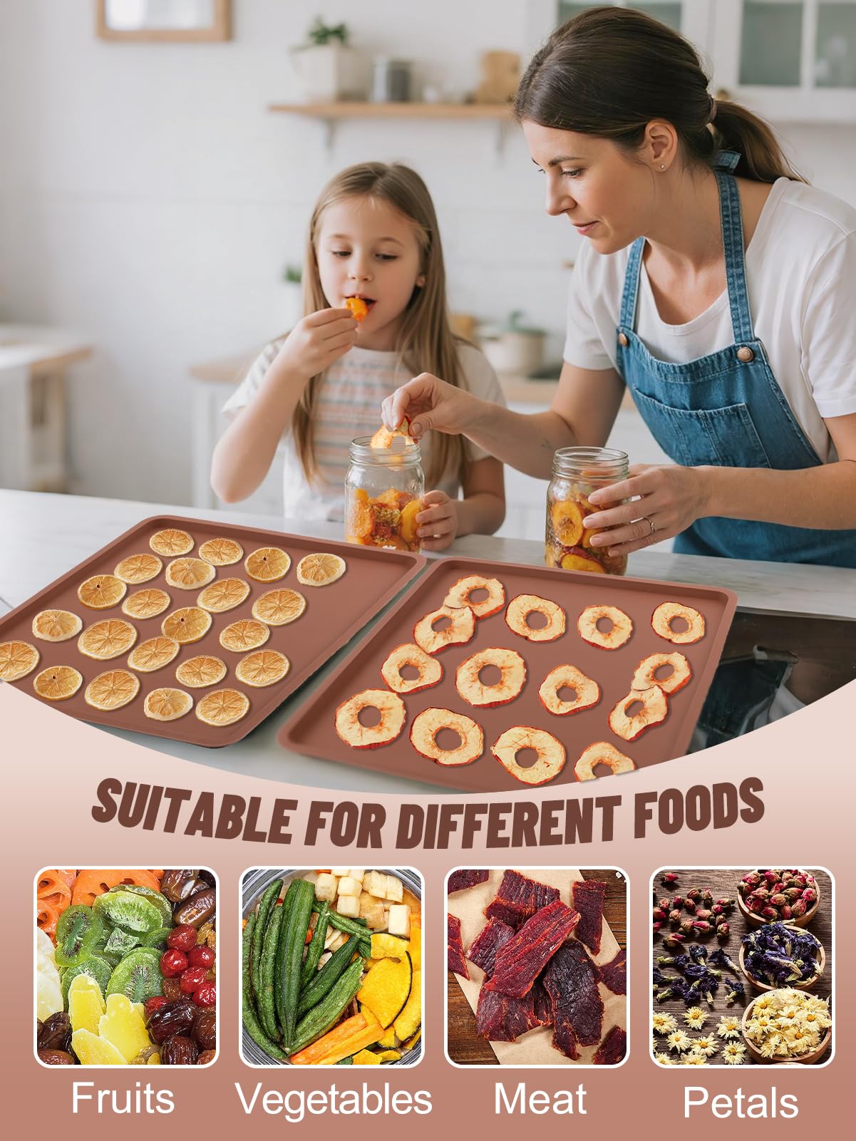 6 Pcs Silicone Food Dehydrator Sheets with Edge, Compatible with Cosori/Excalibur/Magic Mill 14" x 14" Trays, Square Non-stick Tray Liner, High Temperature Resistance Reusable Dryer Mats