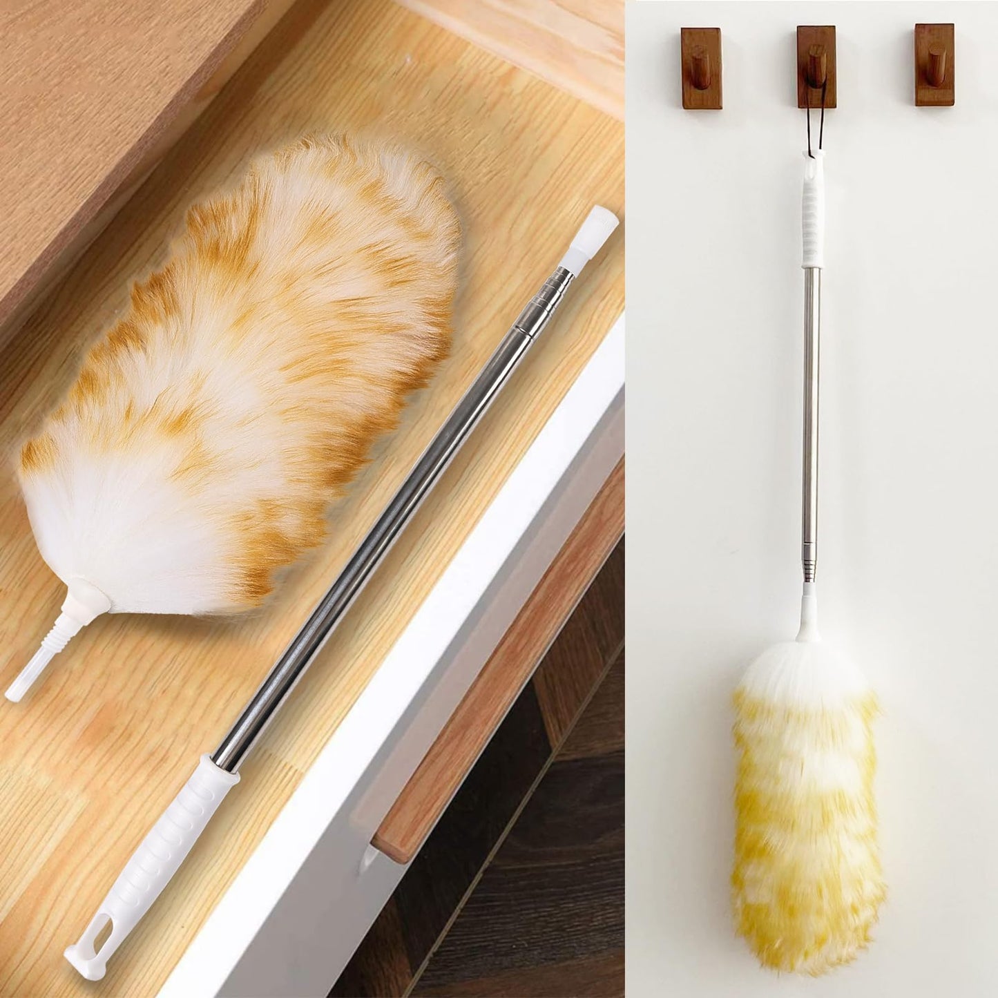 Lambswool Extendable Duster 29-110 Inch, Anti-Static Flexible Head, Stainless Steel Pole for High Ceilings, Fans, Interior & Roof Dusting.