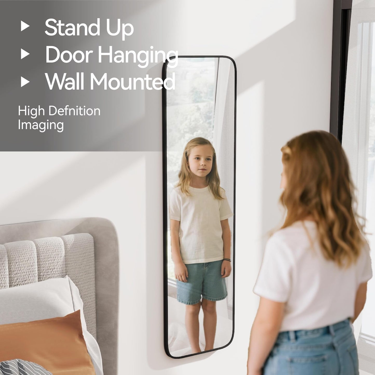 SCWF-GZ 47x14 Mirror Rectangle Full Body Length Door Hanging Wall Mounted Metal Aluminum Alloy Frame Dressing Make-up Mirrors for Entryway Bedroom Bathroom Living Room 47 14 inch Black