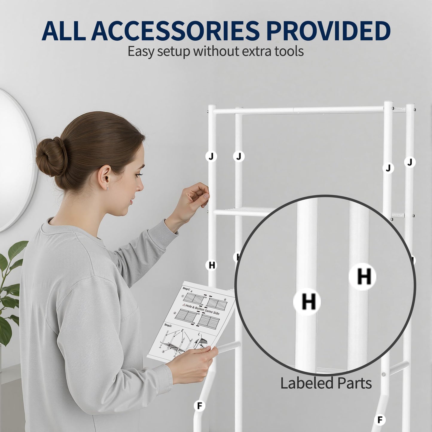 GloTika 3-Tier Over Toilet Storage Rack, Metal Over Toilet Bathroom Organizer Shelf, Freestanding Space Saver Storage Shelves for Bathroom/Laundry/Living Room (White)