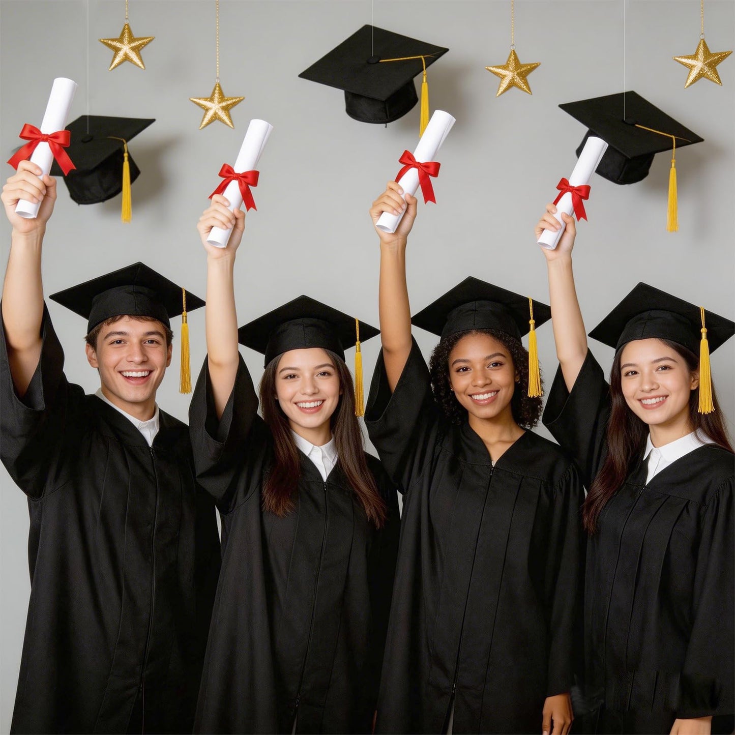 Hanging Graduation Caps Decorations Kits - 6 Class of 2026 Black with Gold Tassel Grad Party Decorations Floating Hats for Classroom, Home, Party Supplies