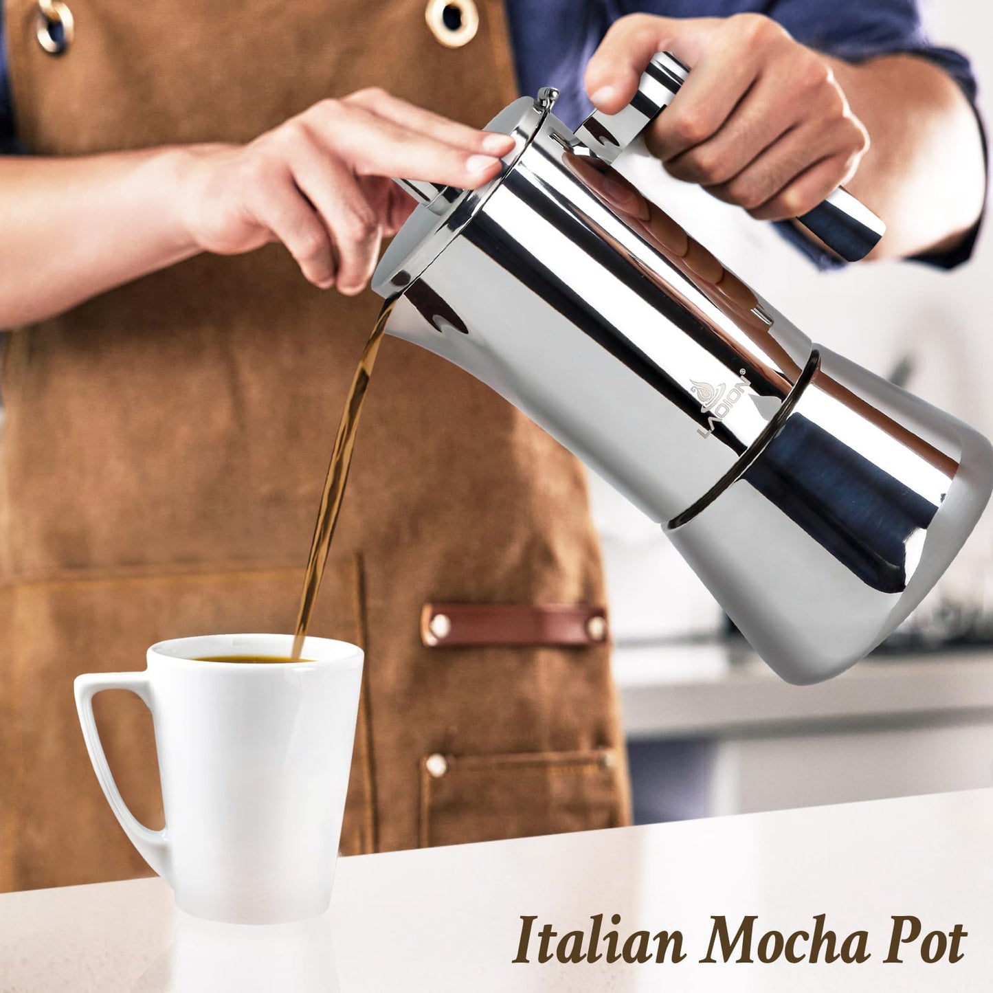 LAOION Stovetop Espresso Maker, 4Cup 6.8 oz Moka Pot, Stainless Steel Cuban and Italian Coffee Maker for Cafetera Cubana, Greca De Cafe Induction Stovetop Compatible, Coffee Gift for Home Travel