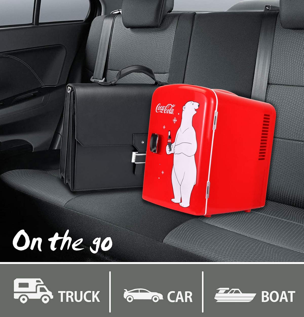Coca-Cola 12V Portable 4L Cooler/Warmer, AC/DC Powered, Power Cords Included, Compact Travel Speaker and Personal Mini-Fridge, Unique Gift for Music-Lovers