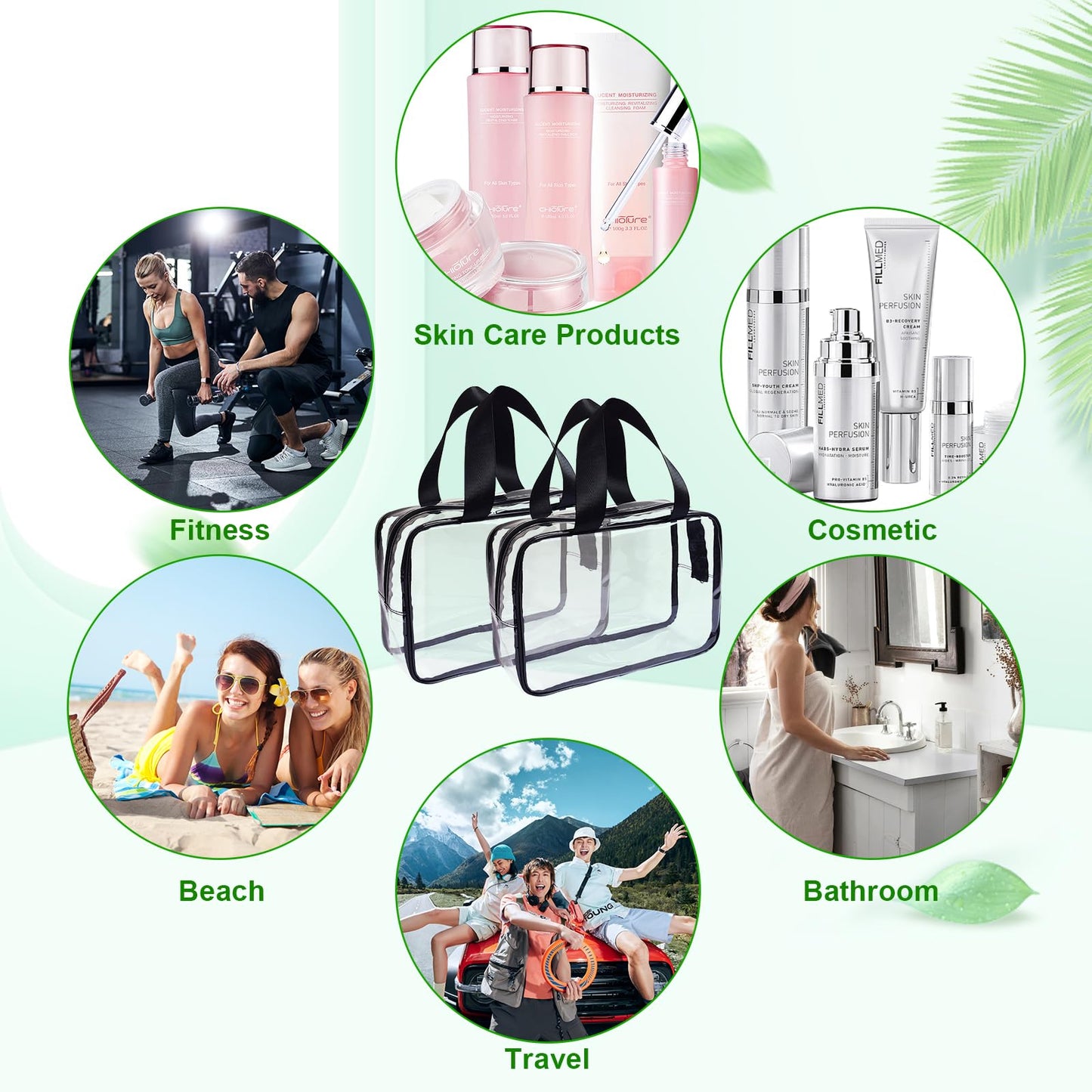 10 Pack Large Clear Cosmetic Bags with Handle PVC Plastic Toiletry Pouches with Zipper Clear Plastic Tote Bags Transparent Vinyl Bags Transparent Makeup Bag for Women, Men, Beach, Traveling