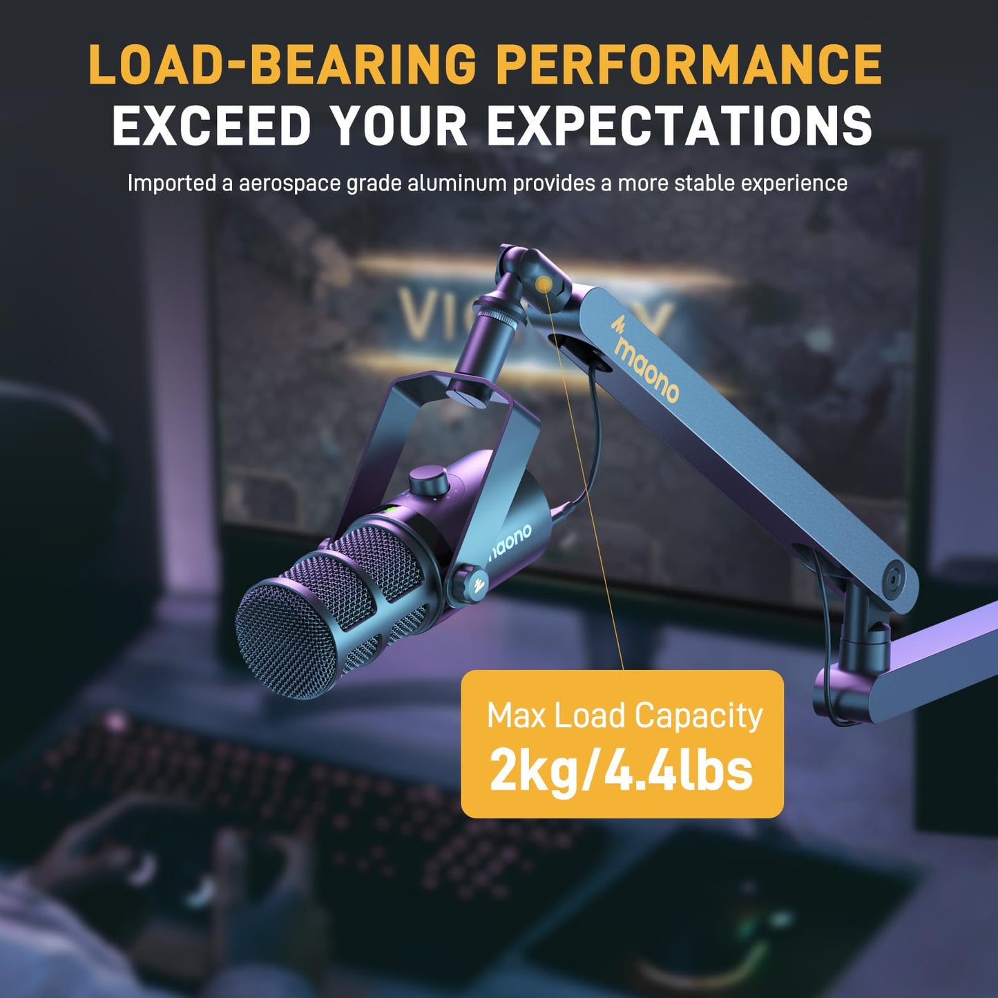 MAONO Microphone Boom Arm, Low Profile Mic Arm with Cable Management Channels, Desk Mount Clamp, Fully Adjustable, Heavy Duty Mic Stand for Podcast Studio Streaming (BA92 Black)