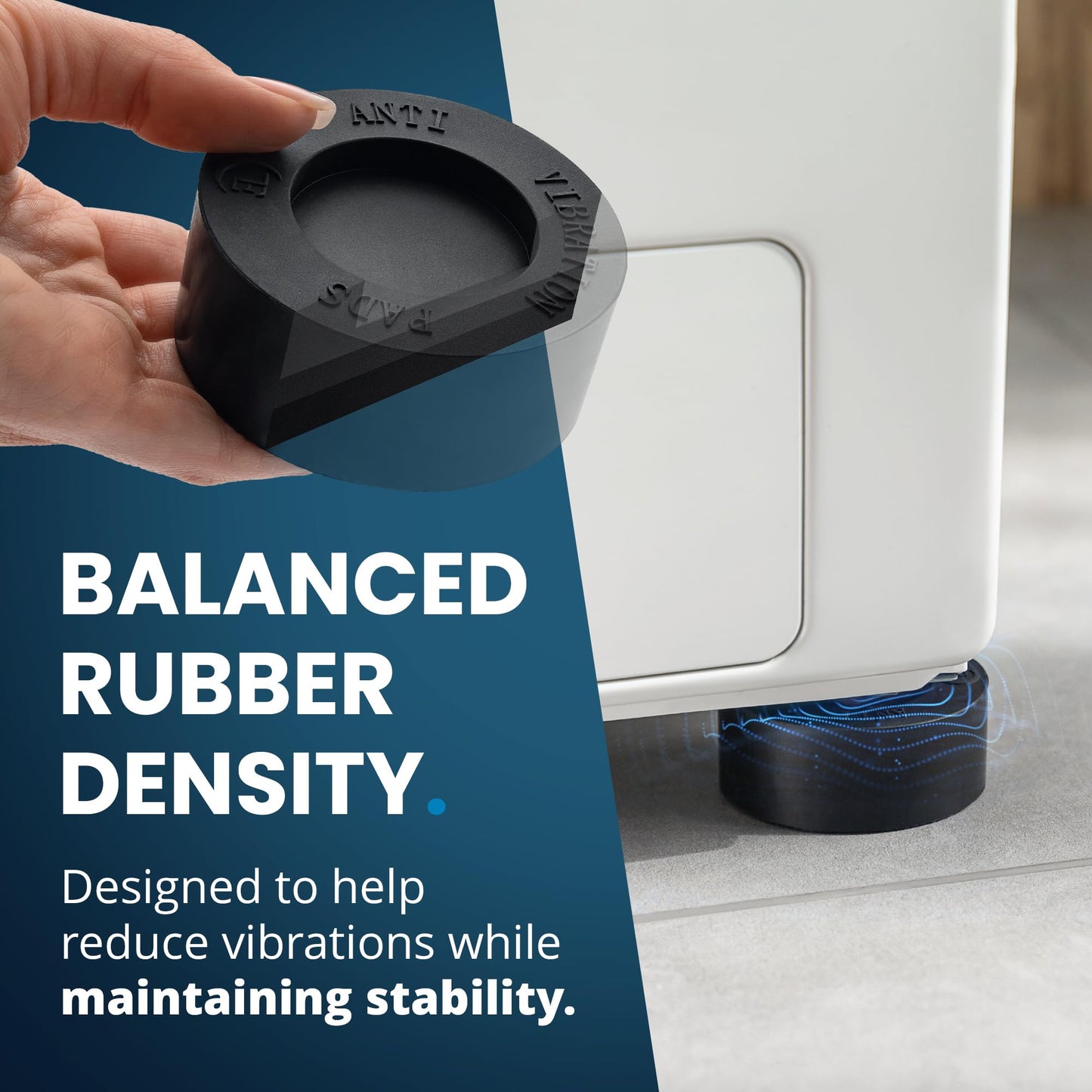 Anti Vibration Pads for Washing Machine with Tank Tread Grip - 8 Pack + Level - Fits MOST Round Feet up to 1.75” - Stops Washer Dryer from Moving - Rubber Antivibration Stabilizer for Leveling Washer