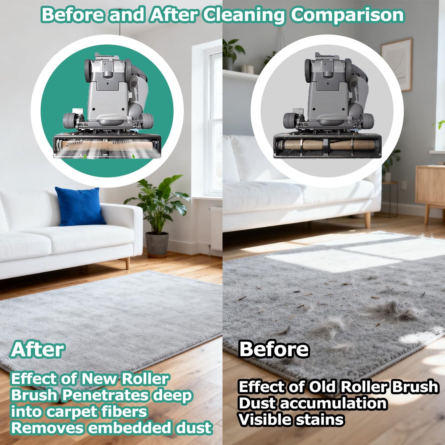 KEEPOW Replacement Part Compatible with Kirby Vacuum Brush Roll with 4 Pcs Belt, Compatible with Generation Models G3-G10, Sentria, Avalir Series